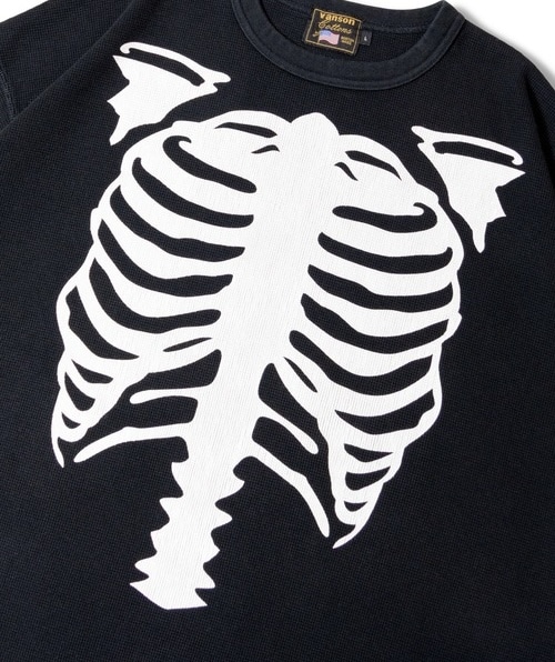 VANSON "Skelton Bones Thermal Tee" Black Black S