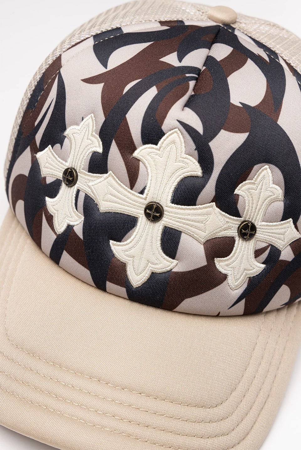 SUPPLIER 25aw "Tribal Camo Cross Leather Patch Mesh Cap" Beige Beige One Size