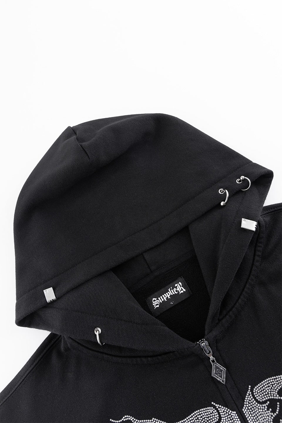 SUPPLIER 25aw "Fire Skeleton Rhinestone Zip Hoodie" Black Black M