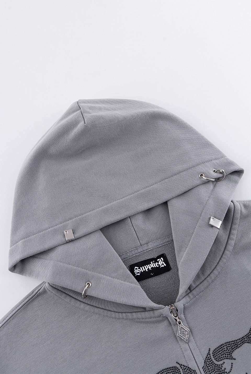 SUPPLIER 25aw "Fire Skeleton Rhinestone Zip Hoodie" Grey Grey M