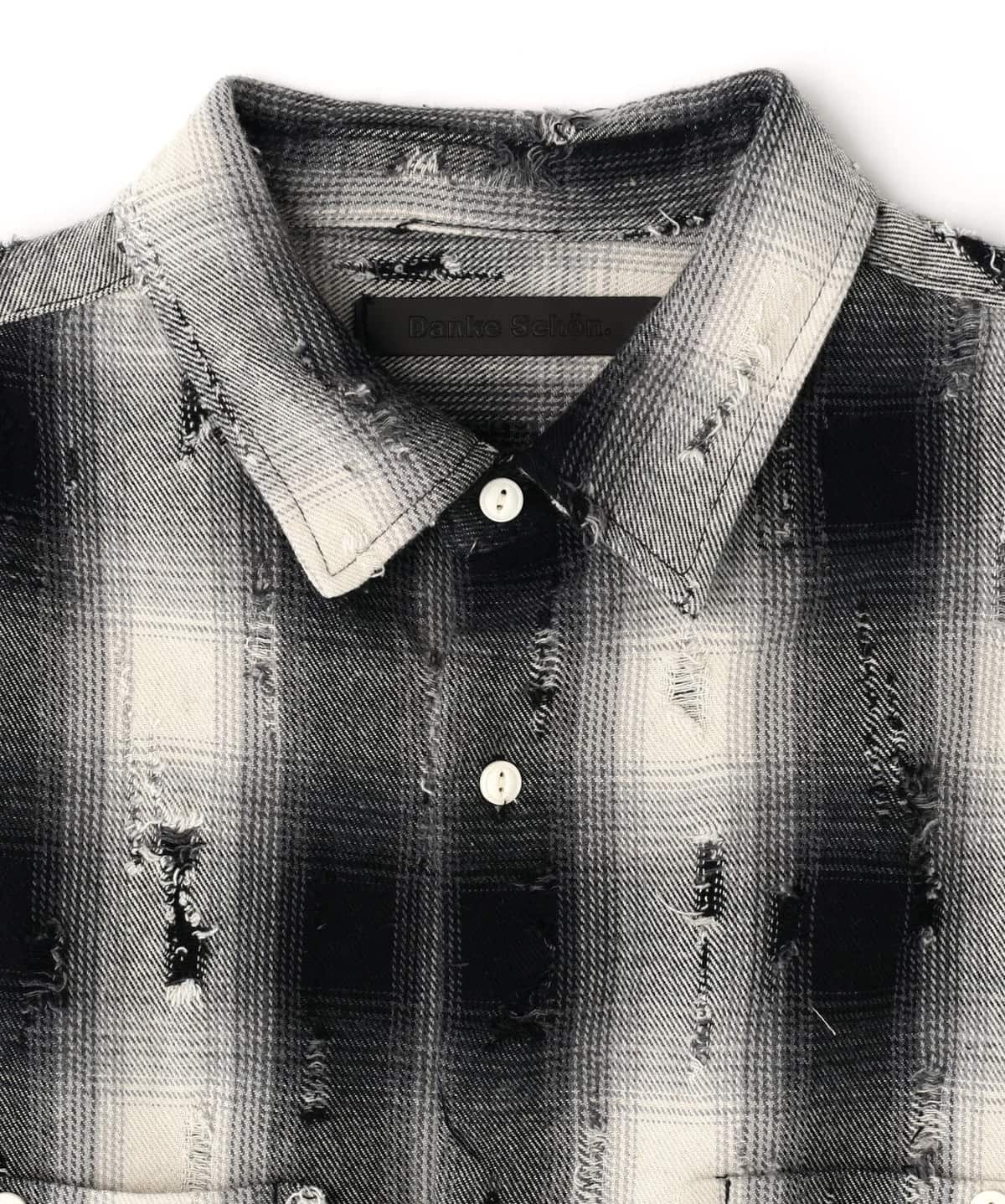 Danke Schon 26ss "Damage Ombre Check L/S Shirts" Black Black M