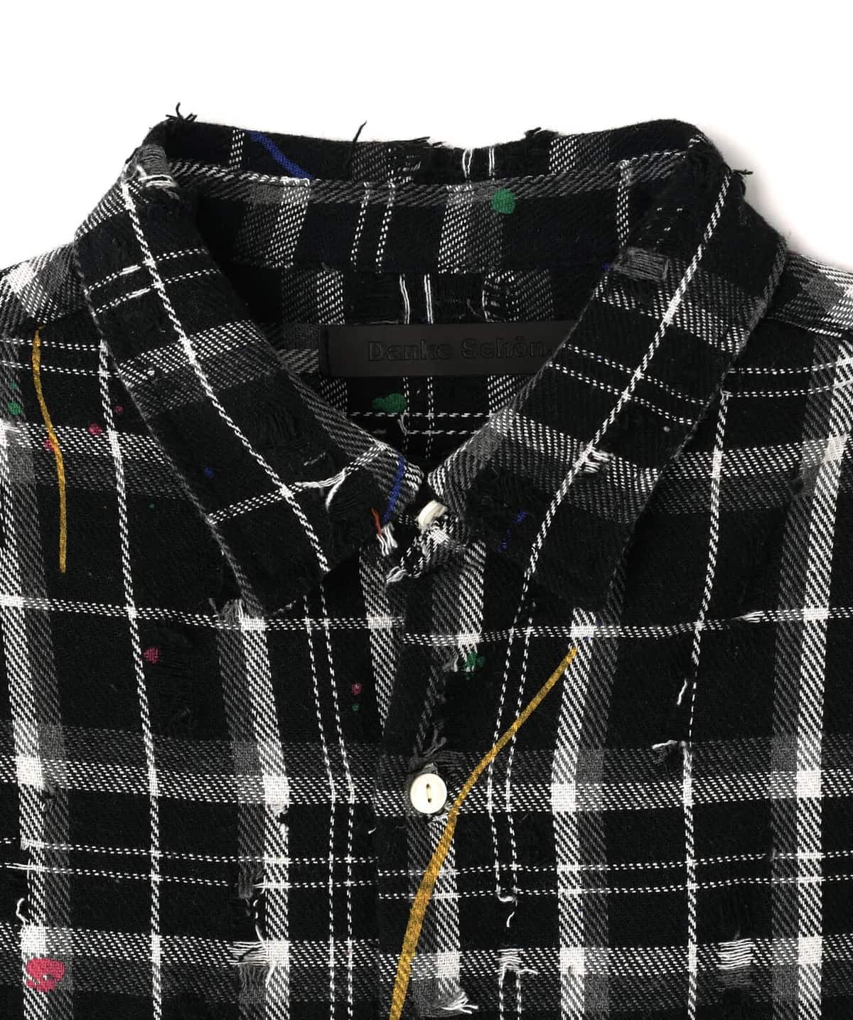 Danke Schon 26ss "Damage Paint Check L/S Shirts" Black Black M