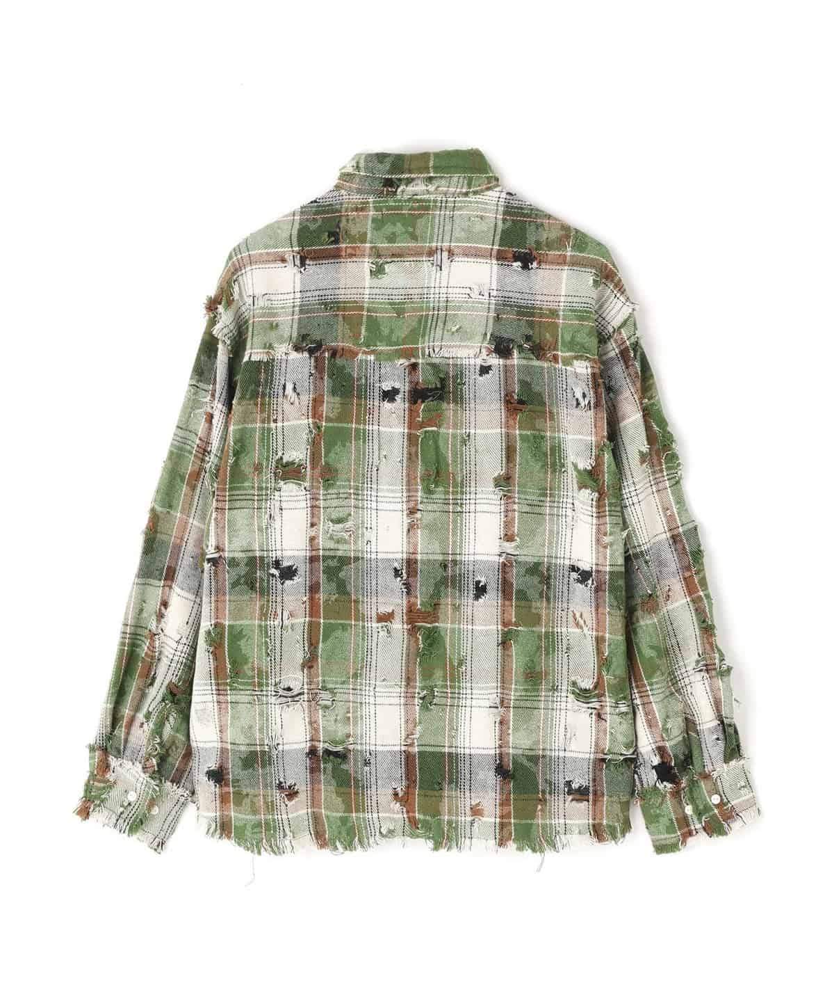 Danke Schon 26ss "Damage Camo Check L/S Shirts" Green Green M
