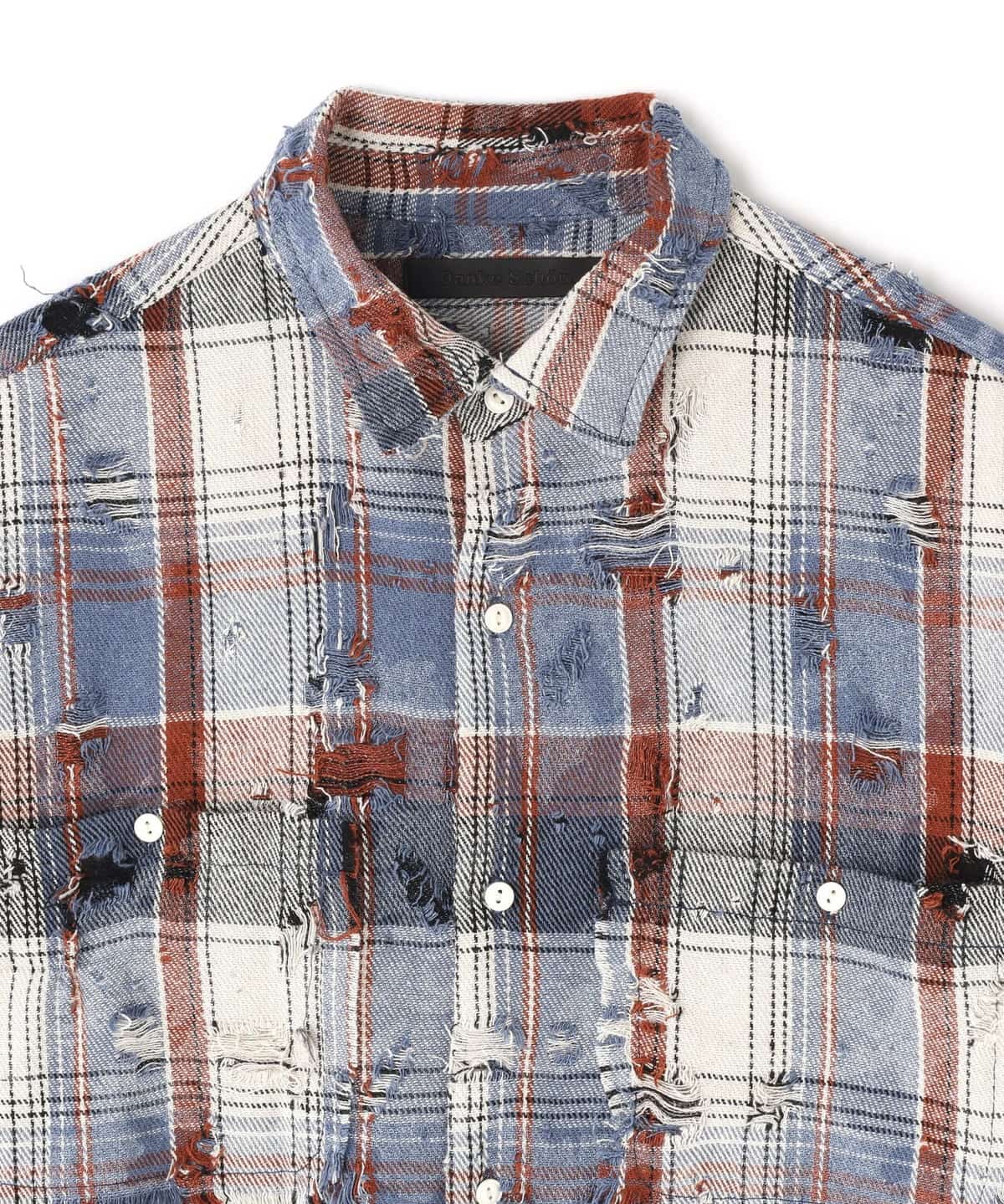 Danke Schon 26ss "Damage Camo Check L/S Shirts" Blue Blue M