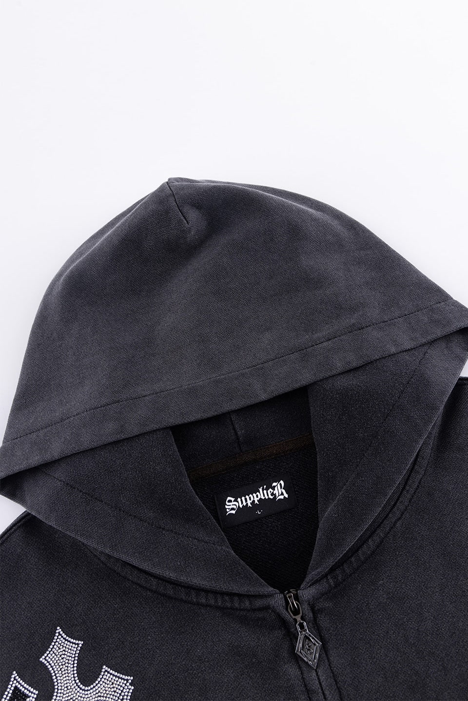 SUPPLIER 26ss "Multiple Cross Rhinestone Zip Hoodie" Black Black M