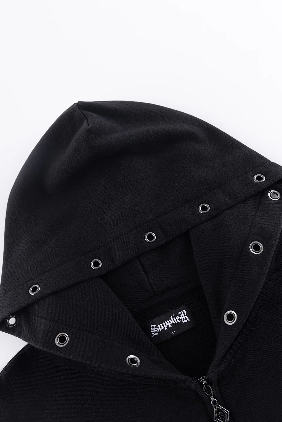 SUPPLIER 26ss "Fire Tribal Leather Patch Zip Hoodie" Black Black M