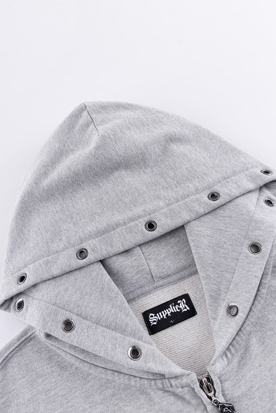 SUPPLIER 26ss "Fire Tribal Leather Patch Zip Hoodie" Gray Gray M