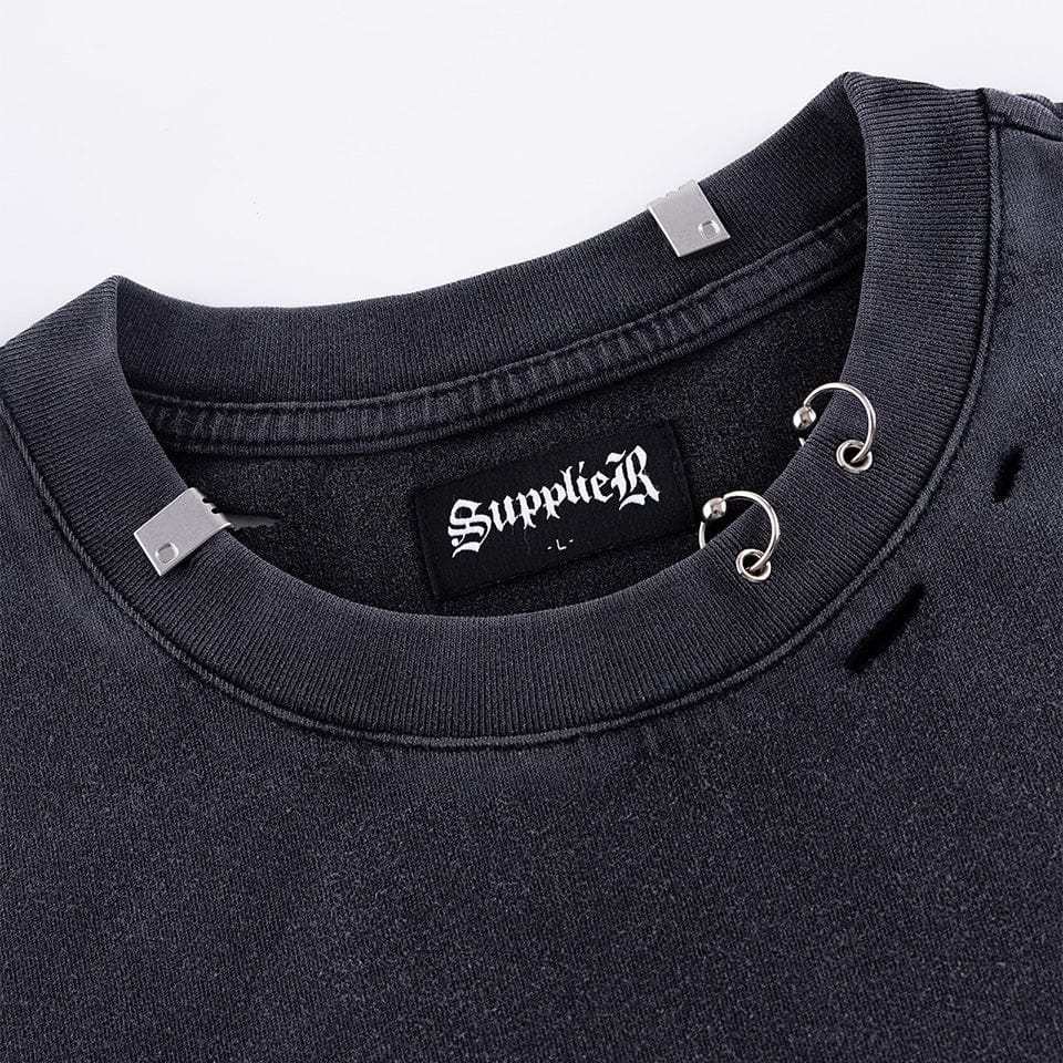 SUPPLIER 26ss "Distressed Pierced Tee V2" Black Black M