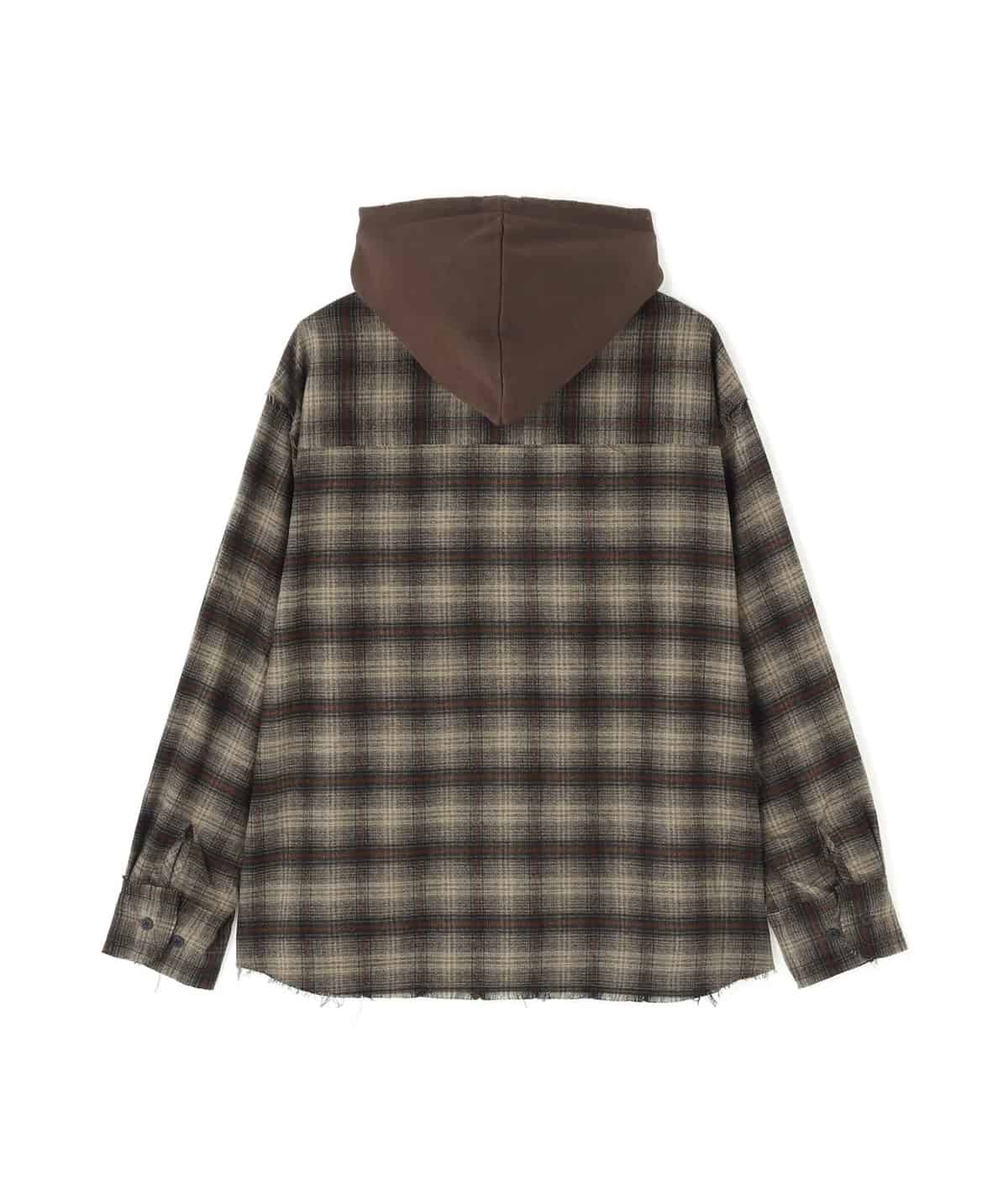 Danke Schon 26aw "Cutoff Sweathood Check Shirts" Khaki Khaki M