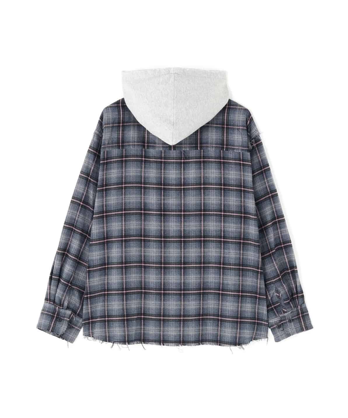 Danke Schon 26aw "Cutoff Sweathood Check Shirts" Blue Blue M