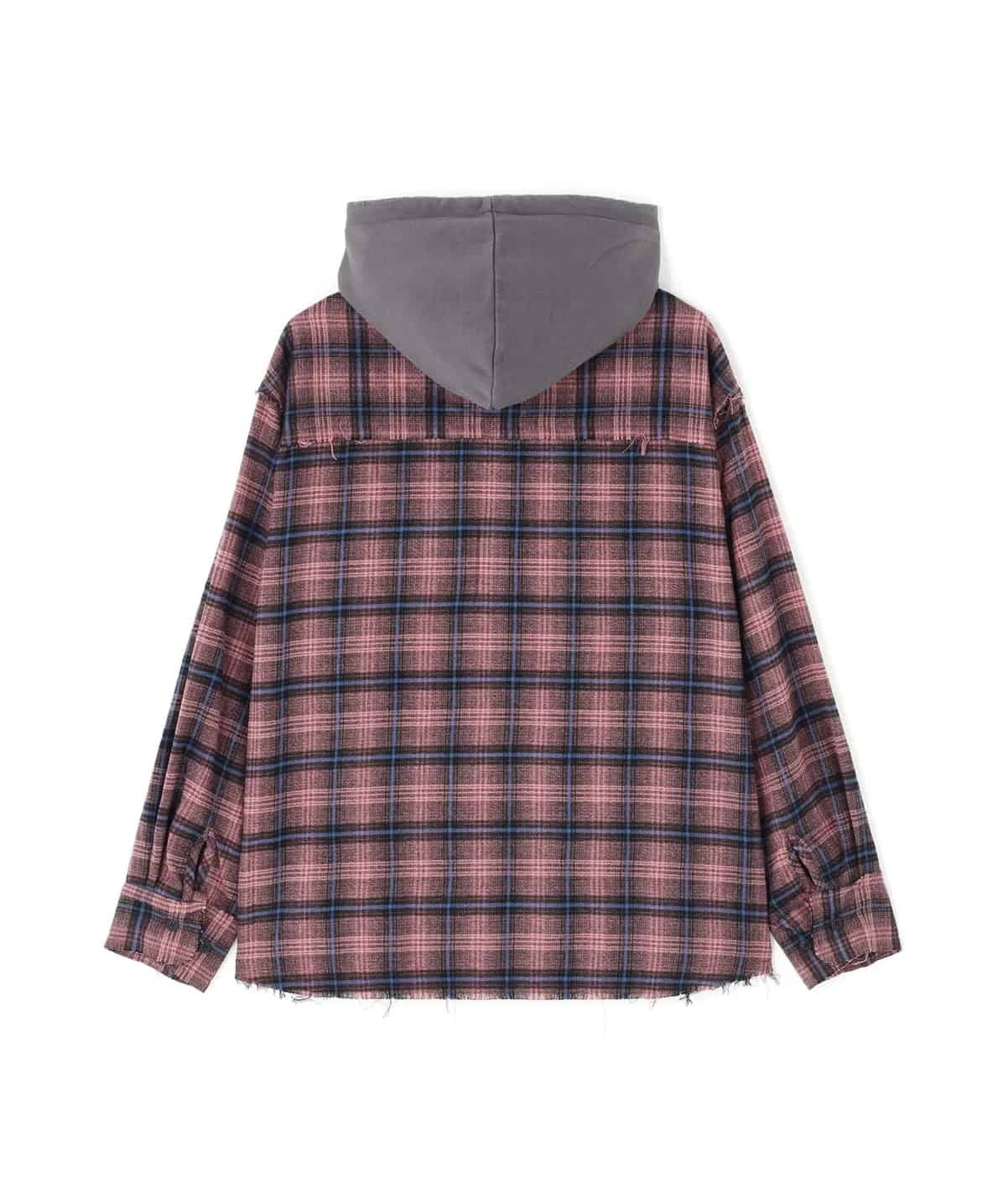 Danke Schon 26aw "Cutoff Sweathood Check Shirts" Pink Pink M