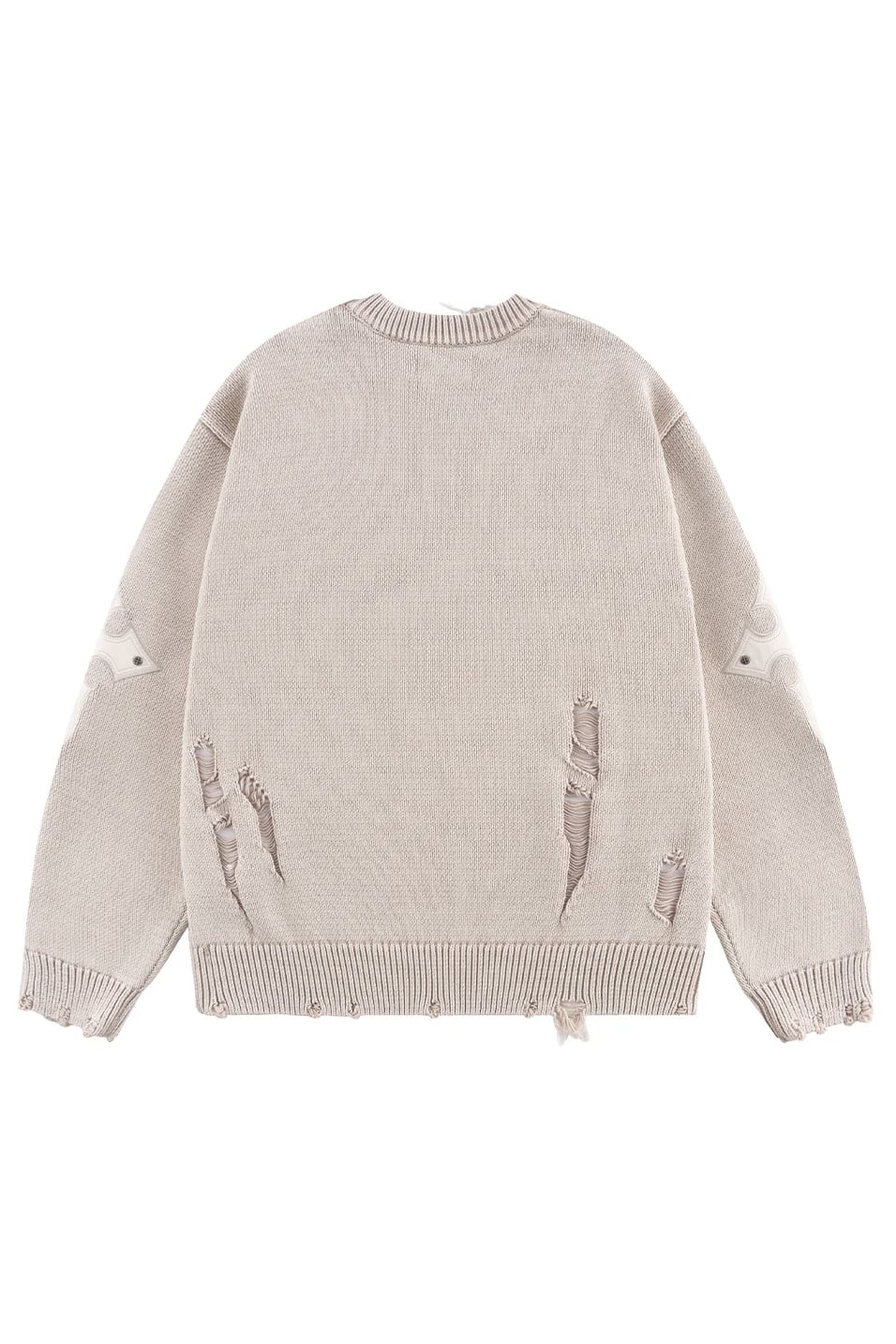 SUPPLIER 25aw "Distressed Cross Leather Patch Crew Knit V2" Beige Beige M