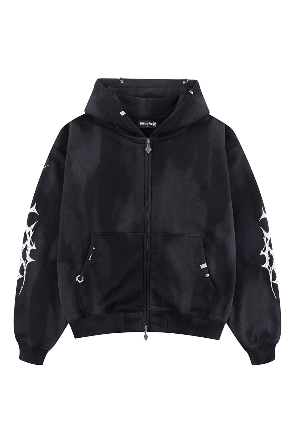 SUPPLIER 25aw "Tribal Bones Pierced Zip Hoodie" Black Black M