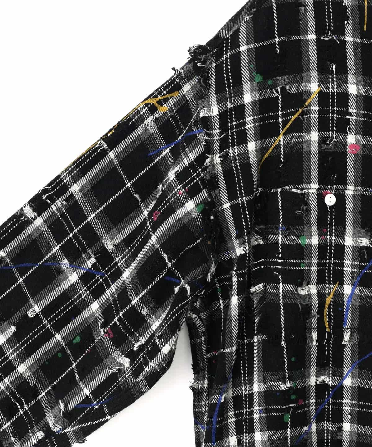 Danke Schon 26ss "Damage Paint Check L/S Shirts" Black Black M