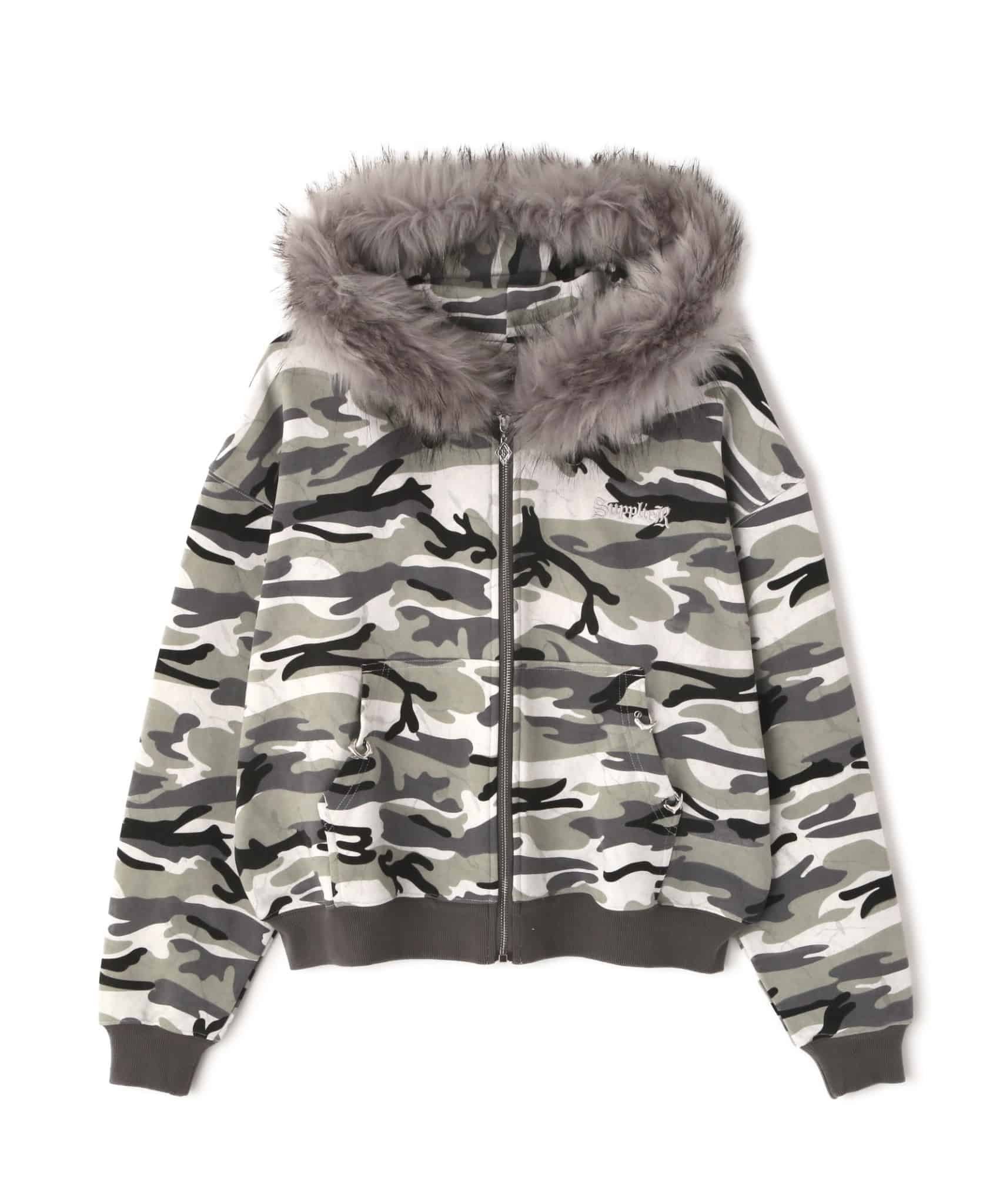 【先行予約 1月24日発売】SUPPLIER 26ss "Exclusive Faux Fur Cross Hoodie" Grey Camo Grey Camo M