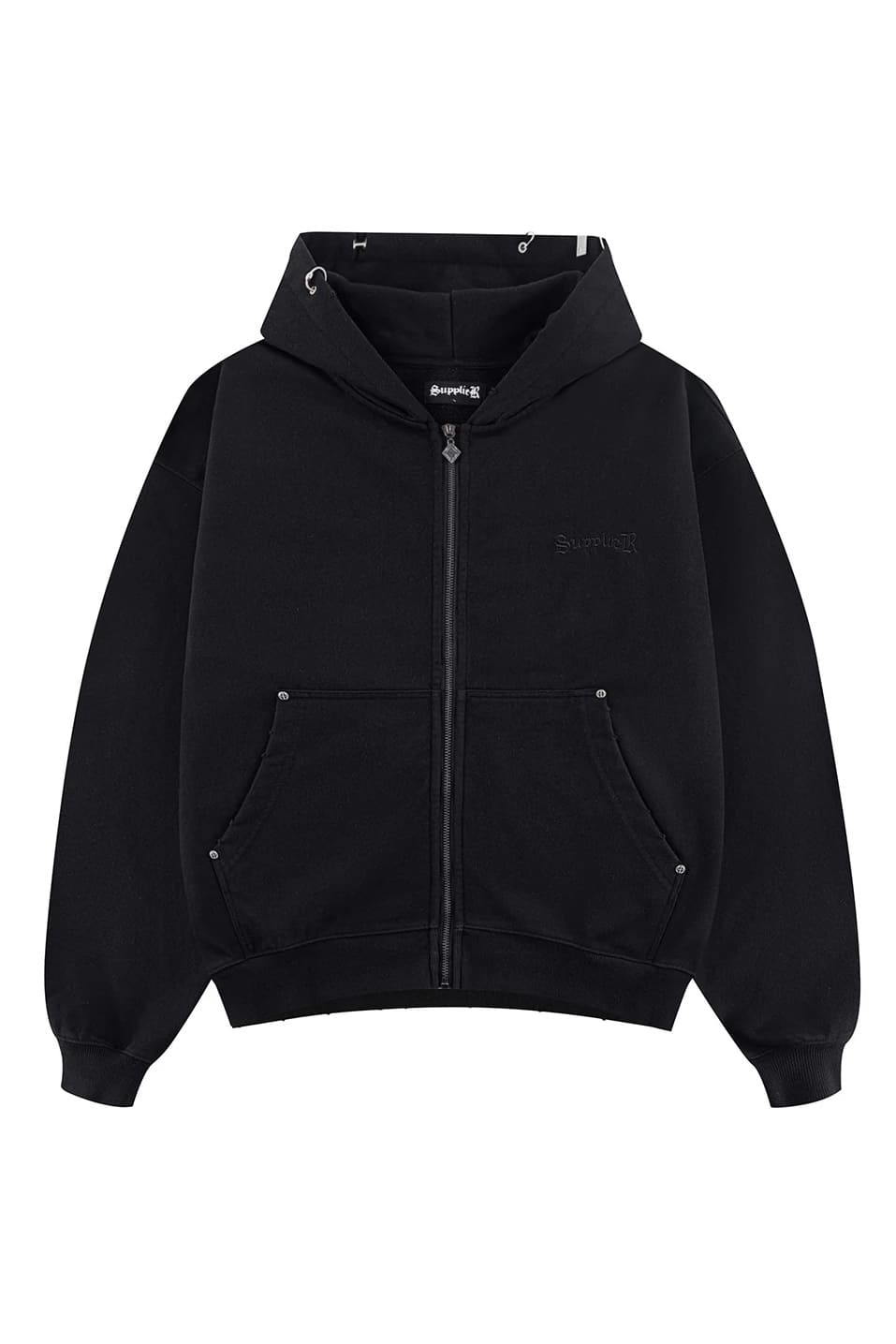 SUPPLIER 26ss "Pierced Tribal Cross Zip Hoodie" Black Black M