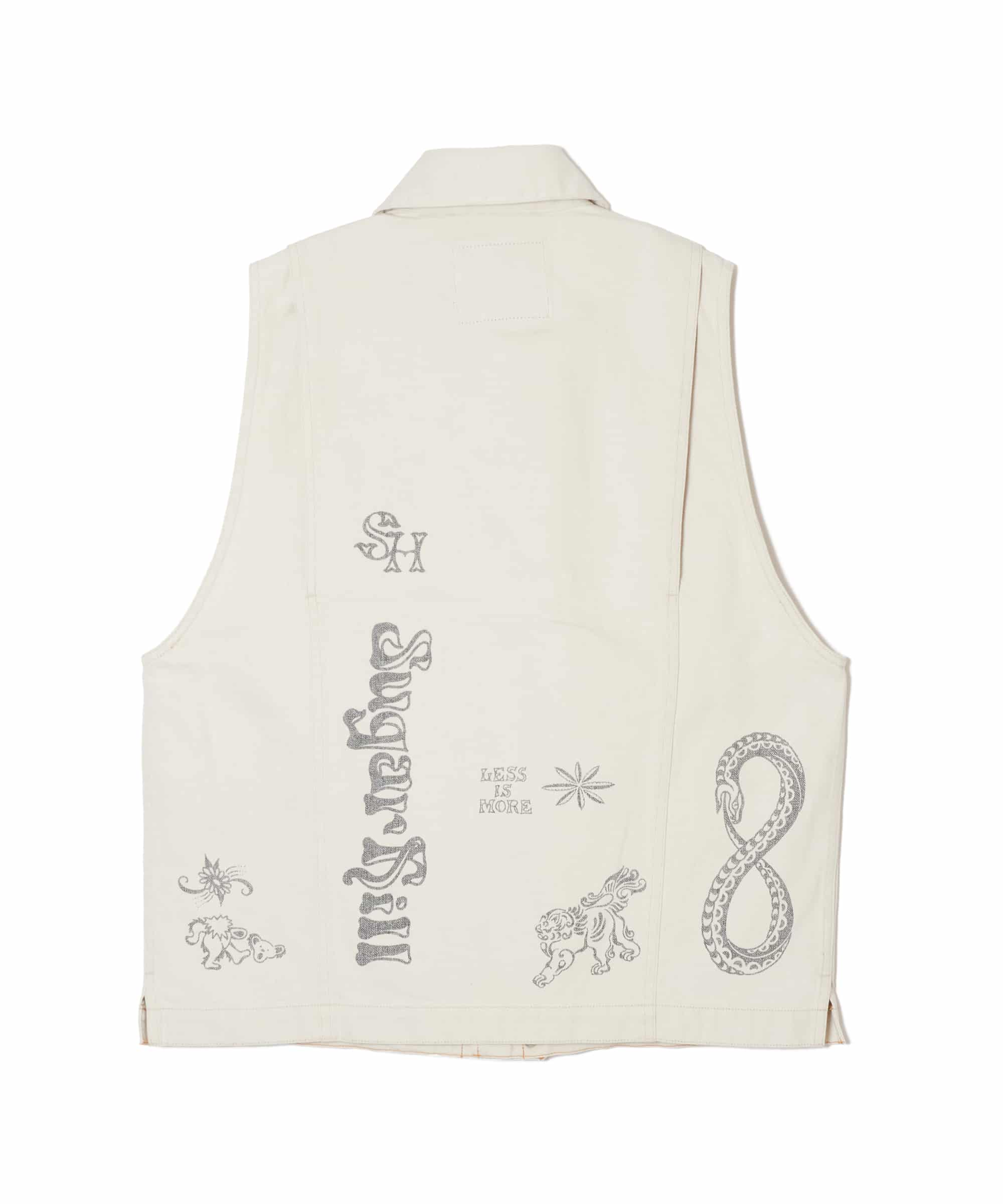 【先行予約 3月14日】SUGARHILL 26ss "Tattoo Flash Print Denim Vest" Ecru 2