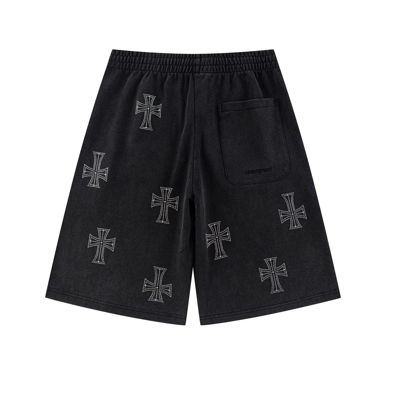 【先行予約 7月上旬発売予定】Unknown 25ss "Outline Cross Rhinestone Baggy Sweat Shorts" Black Black S