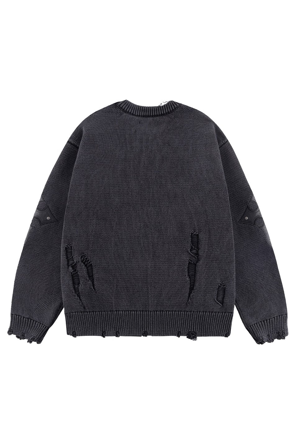 SUPPLIER 25aw "Distressed Cross Leather Patch Crew Knit V2" Black Black M