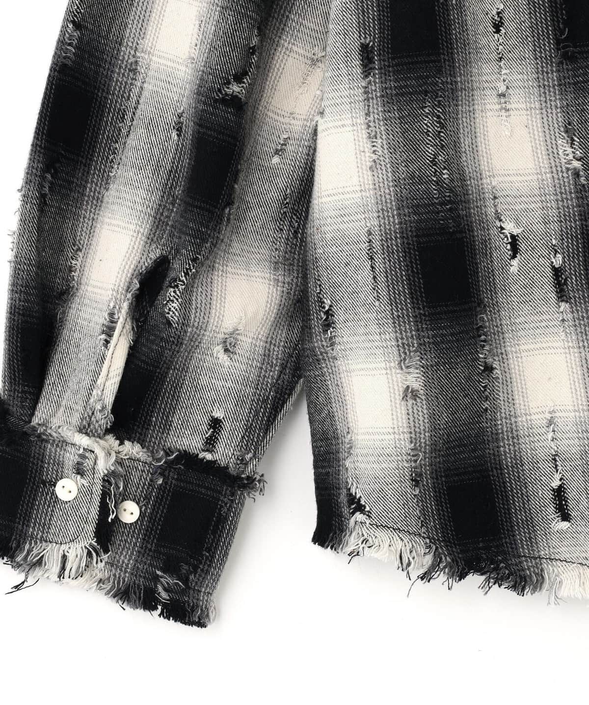 Danke Schon 26ss "Damage Ombre Check L/S Shirts" Black Black M