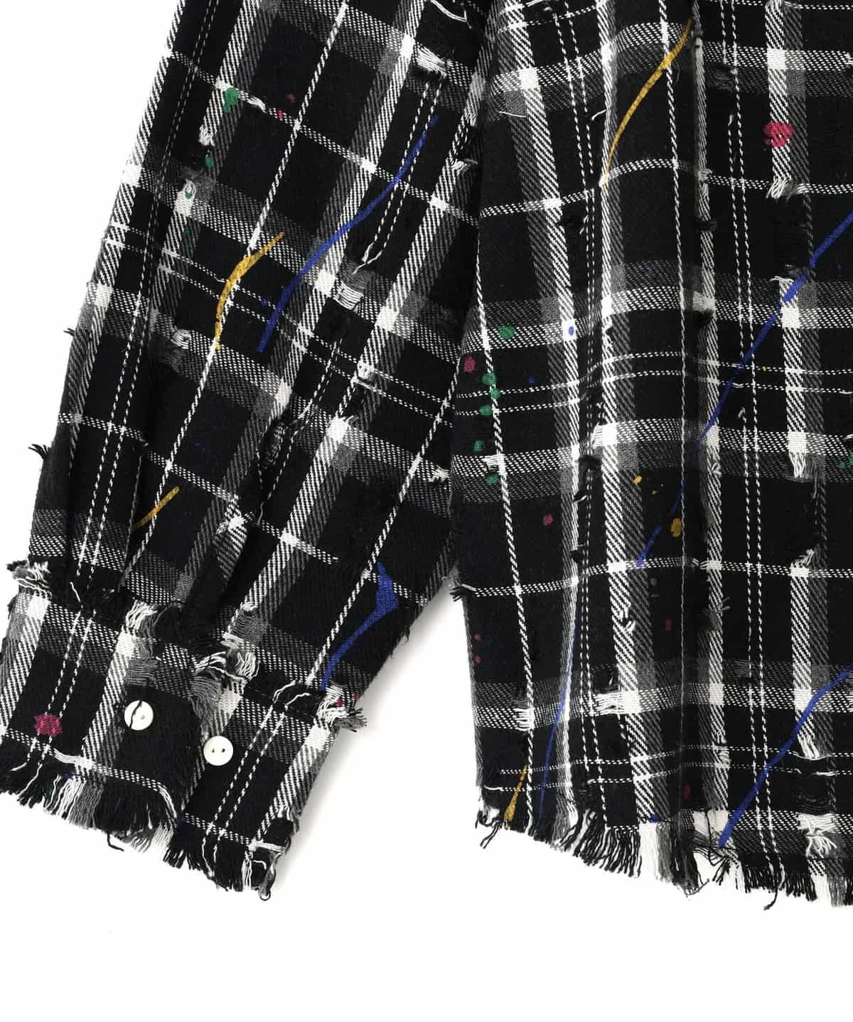 Danke Schon 26ss "Damage Paint Check L/S Shirts" Black Black M