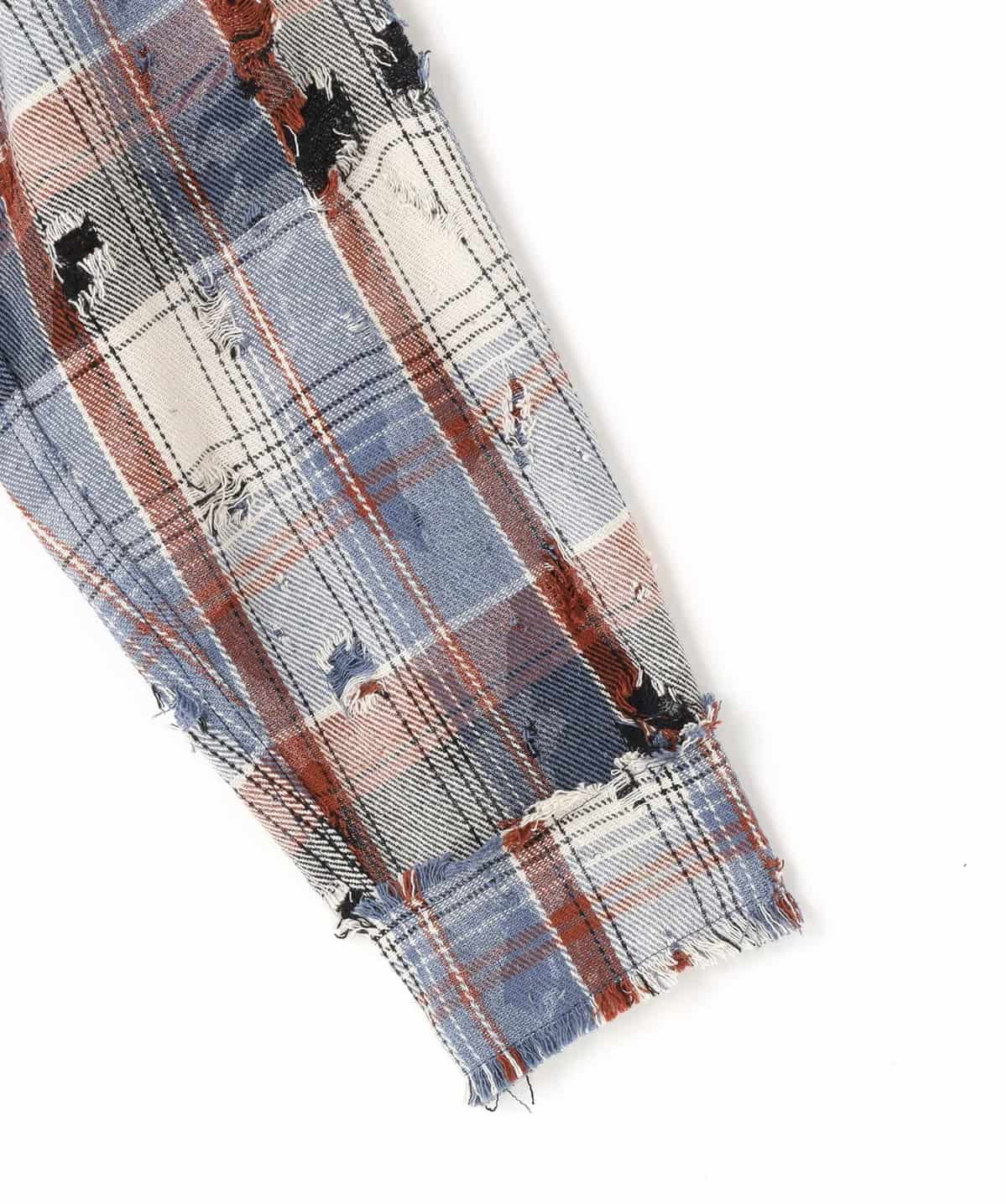 Danke Schon 26ss "Damage Camo Check L/S Shirts" Blue Blue M