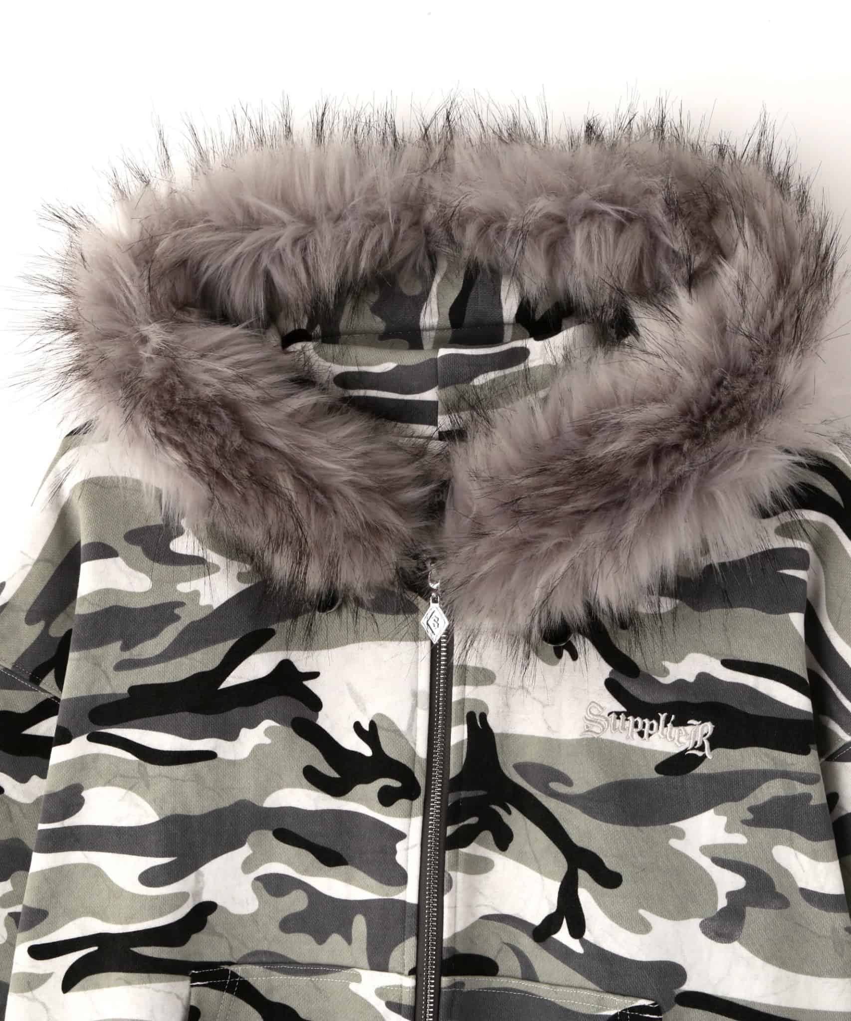 【先行予約 1月24日発売】SUPPLIER 26ss "Exclusive Faux Fur Cross Hoodie" Grey Camo Grey Camo M