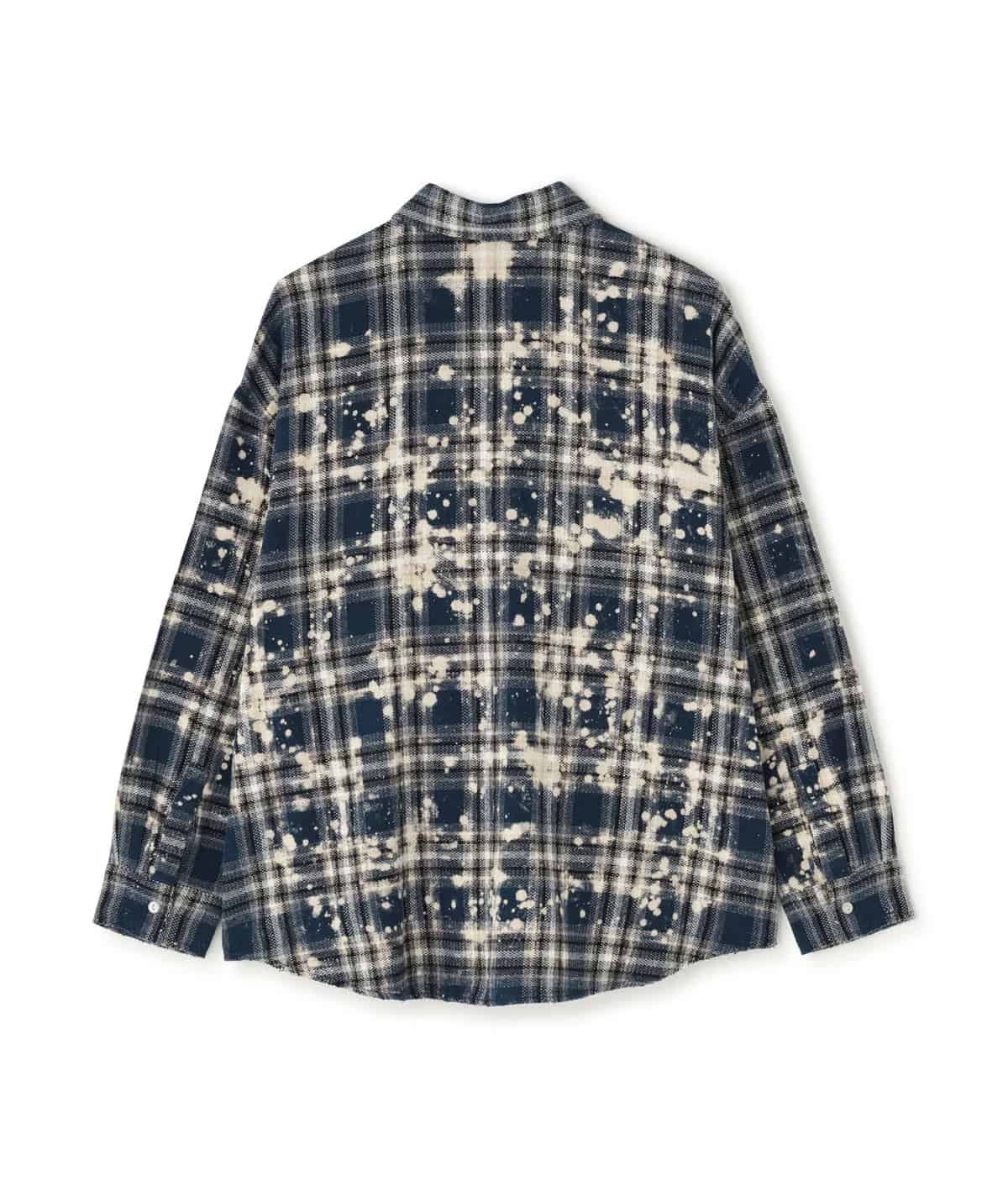 WHITELAND 26ss "Bleach Check Shirts" Blue Blue One Size