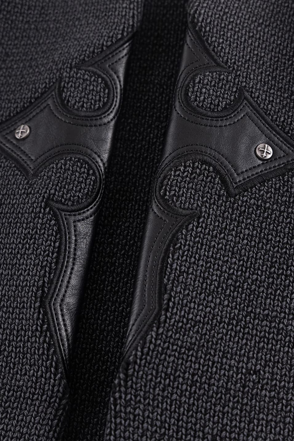 SUPPLIER 25aw "Distressed Cross Leather Patch Crew Knit V2" Black Black M