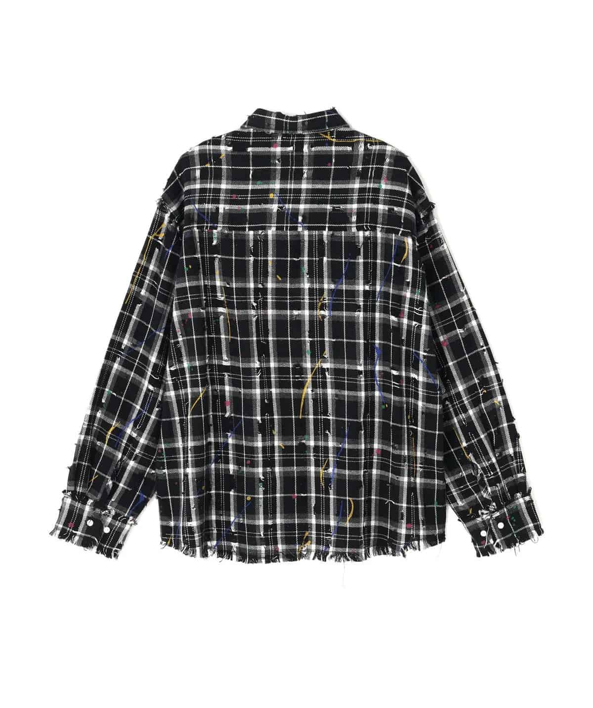 Danke Schon 26ss "Damage Paint Check L/S Shirts" Black Black M