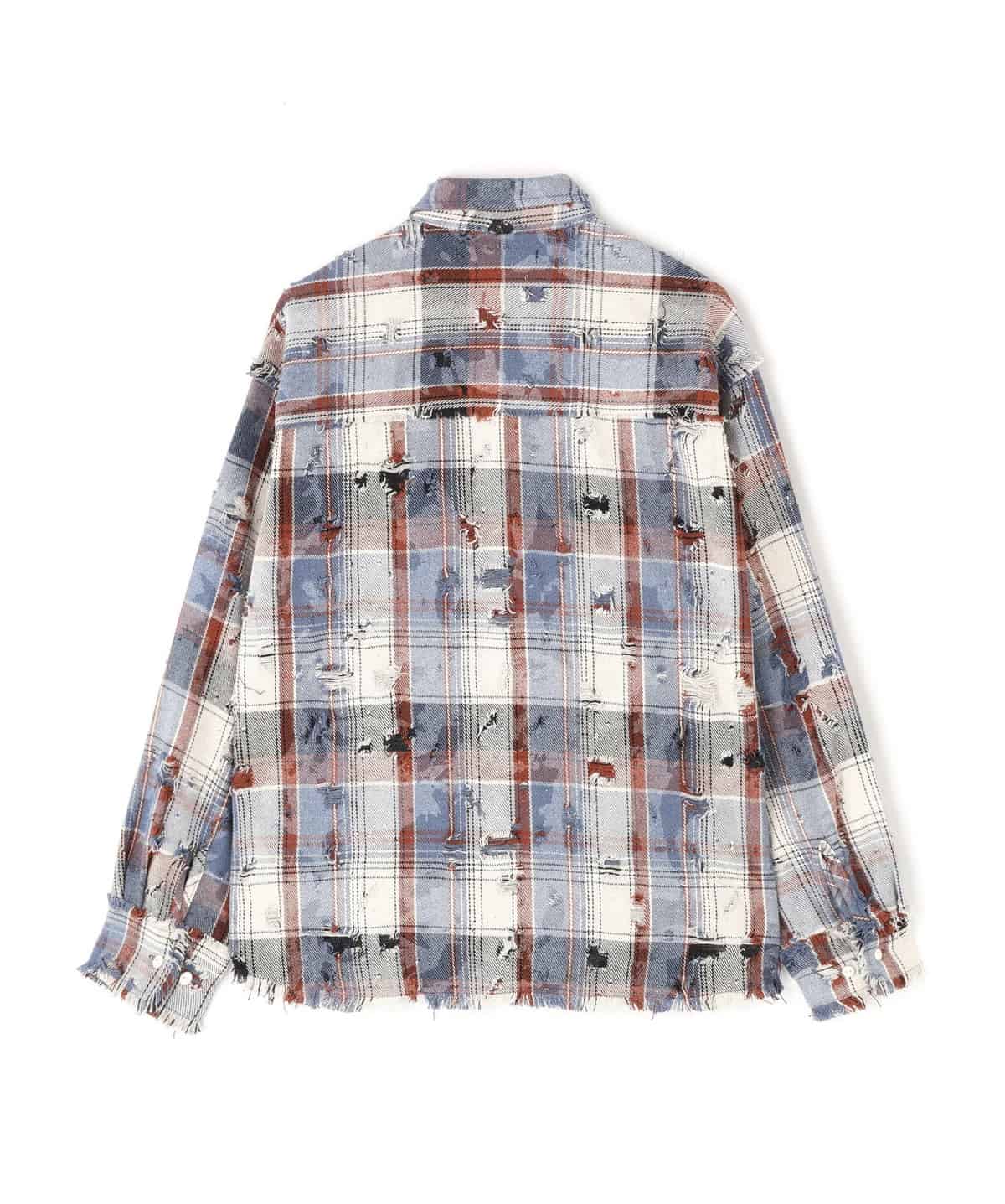 Danke Schon 26ss "Damage Camo Check L/S Shirts" Blue Blue M