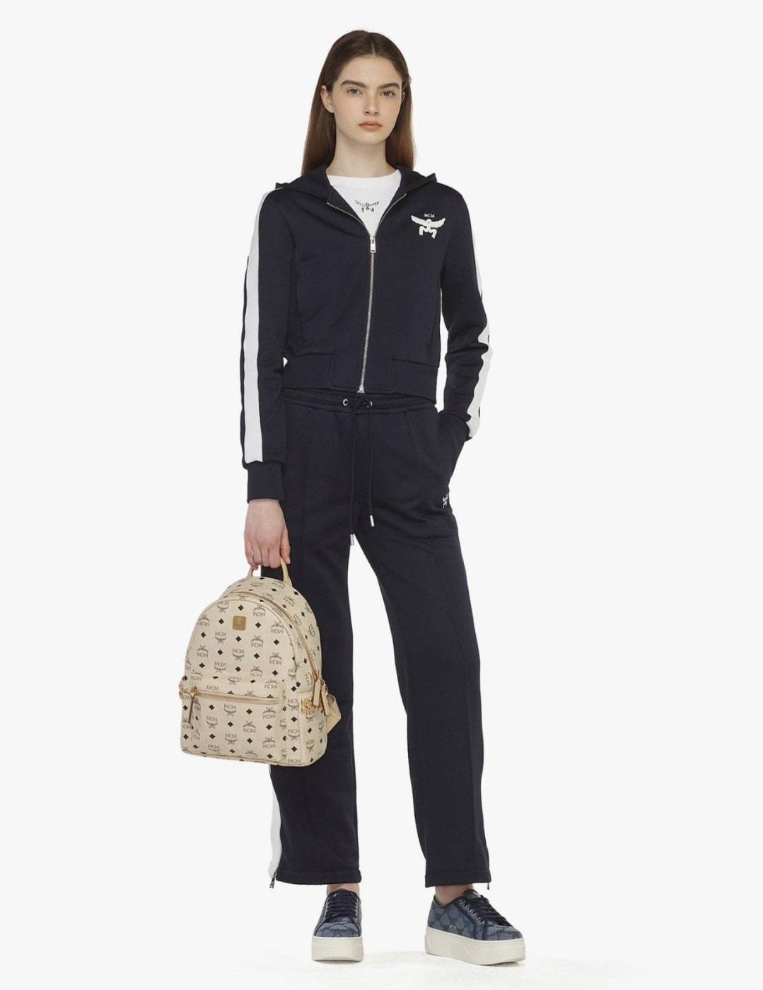 MCM Stark Side Studs Backpack IN Visetos Small BEIGE SMALL