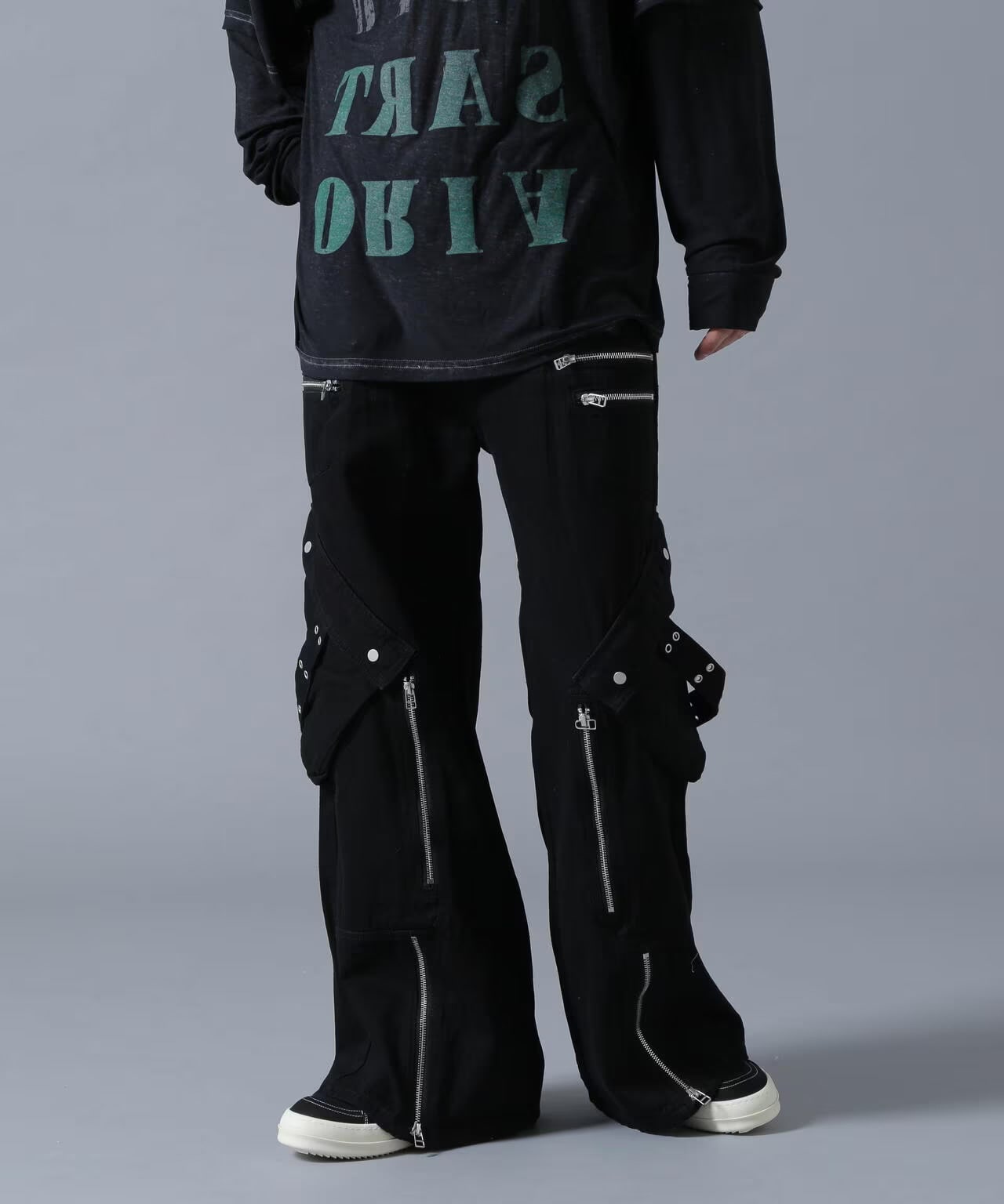 Danke Schon 11oz Denim Zip Pocket Flare Cargo Pants Black S