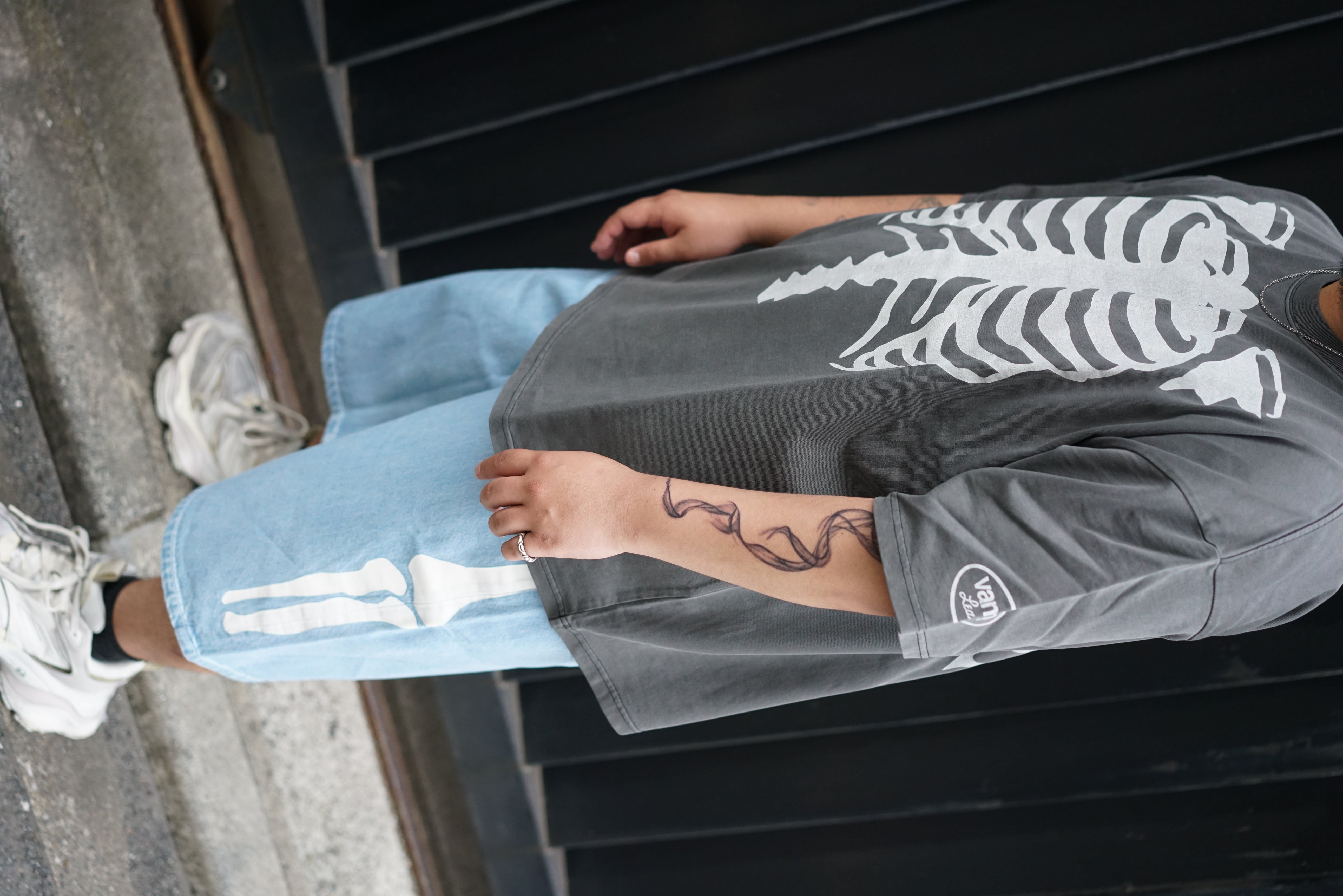 VANSON "Skelton Bones Pigment Dyed Tee" Black S