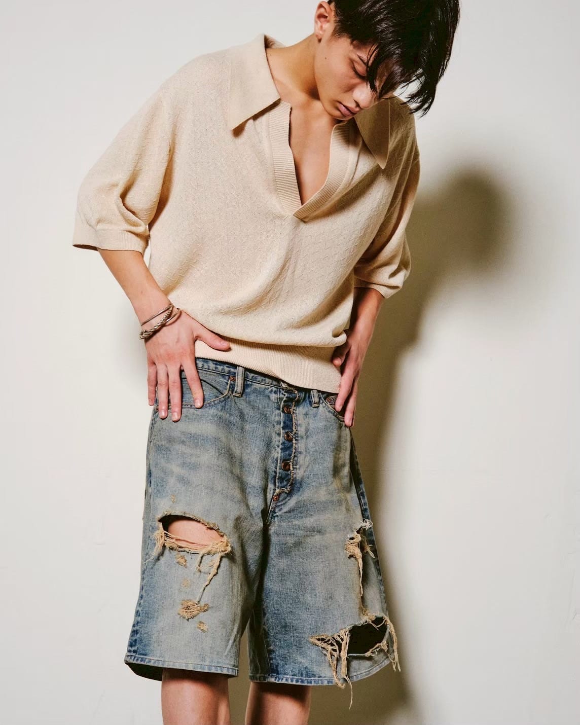 SUGARHILL 25ss "Damaged Modern Denim Pants Shorts" Faded Indigo 30