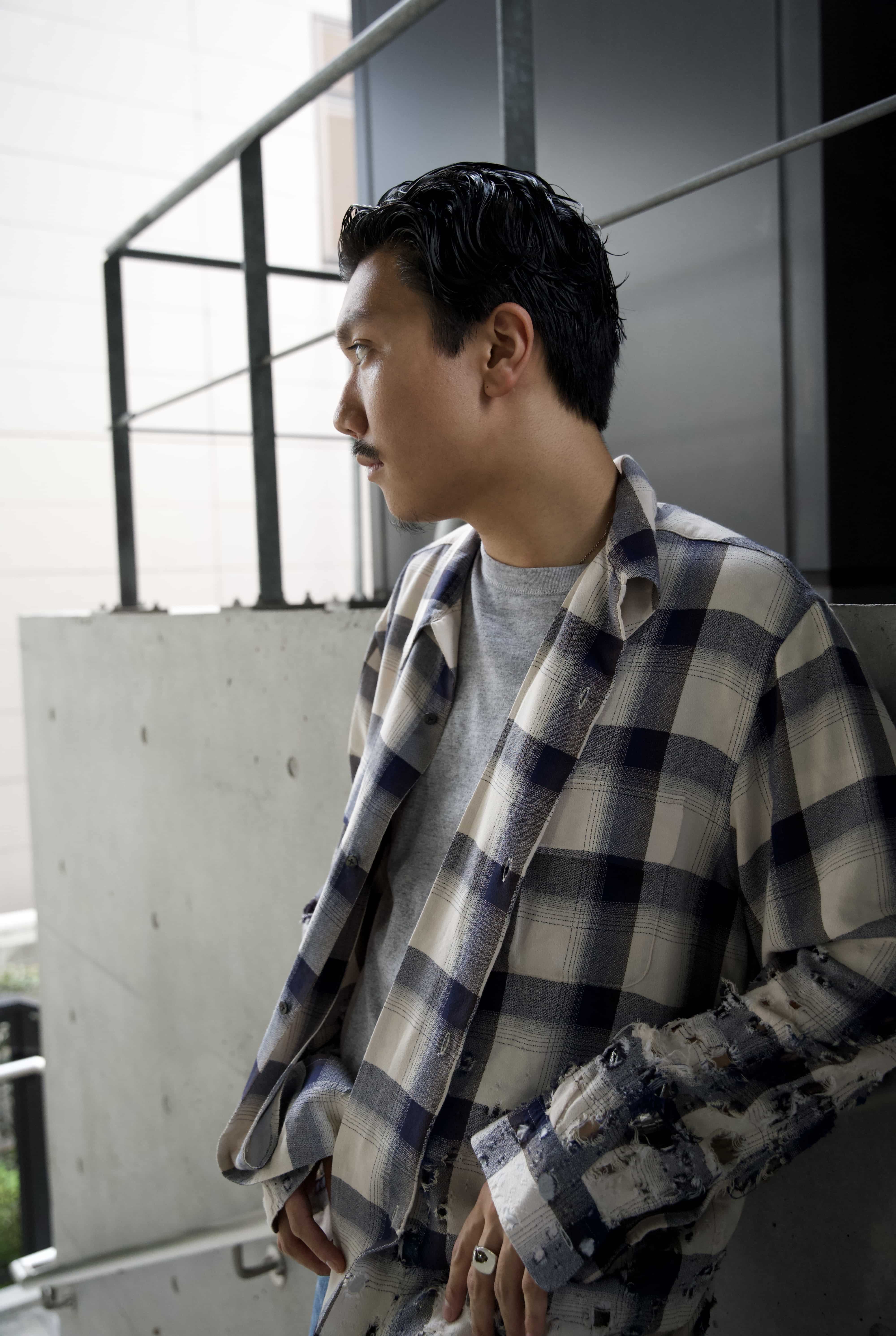 SUGARHILL 25ss "Obmre Destroyed Shirt" Navy Ombre 2