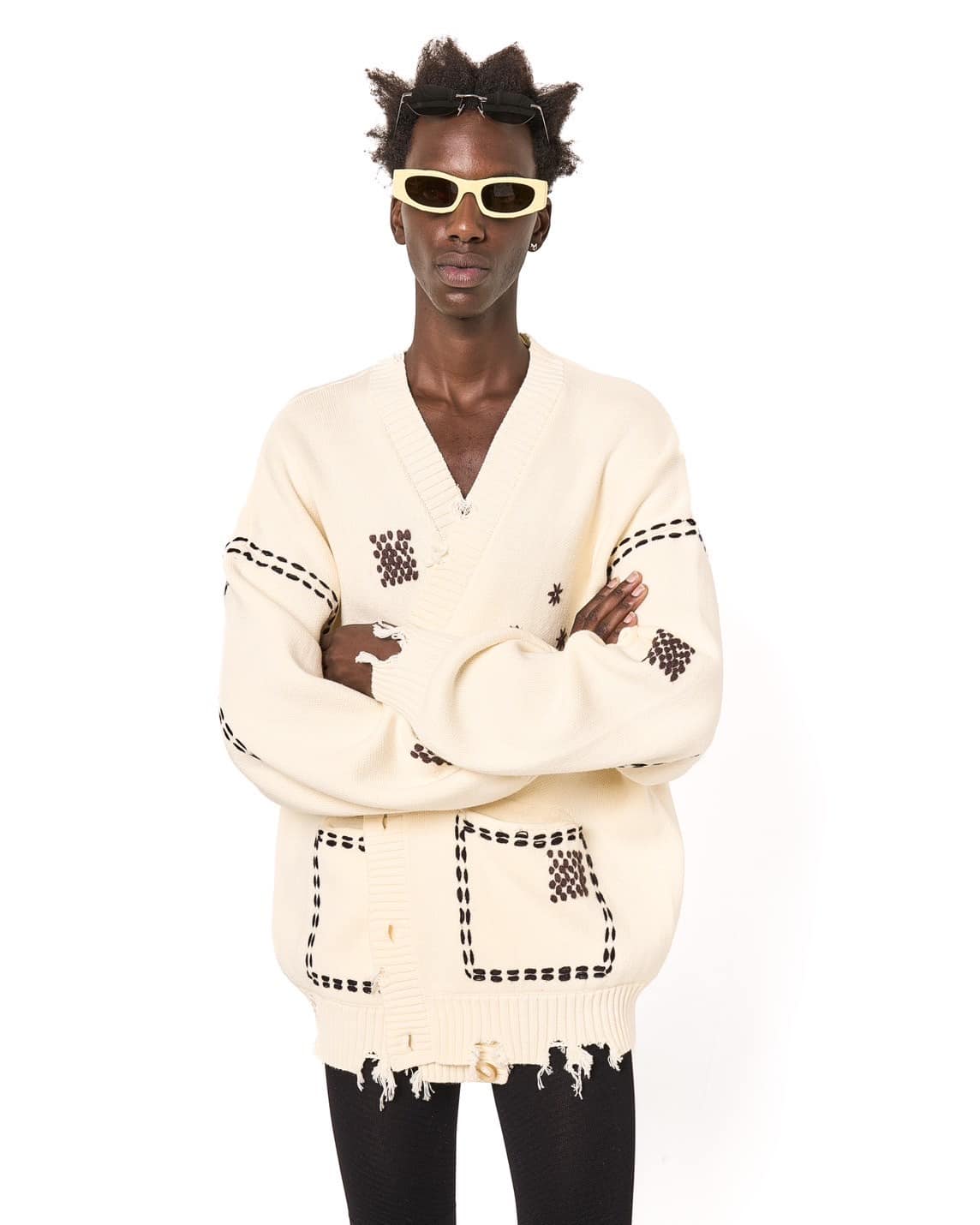 Danke Schon 25aw "Hand Stitch Knit Cardigan" White White S