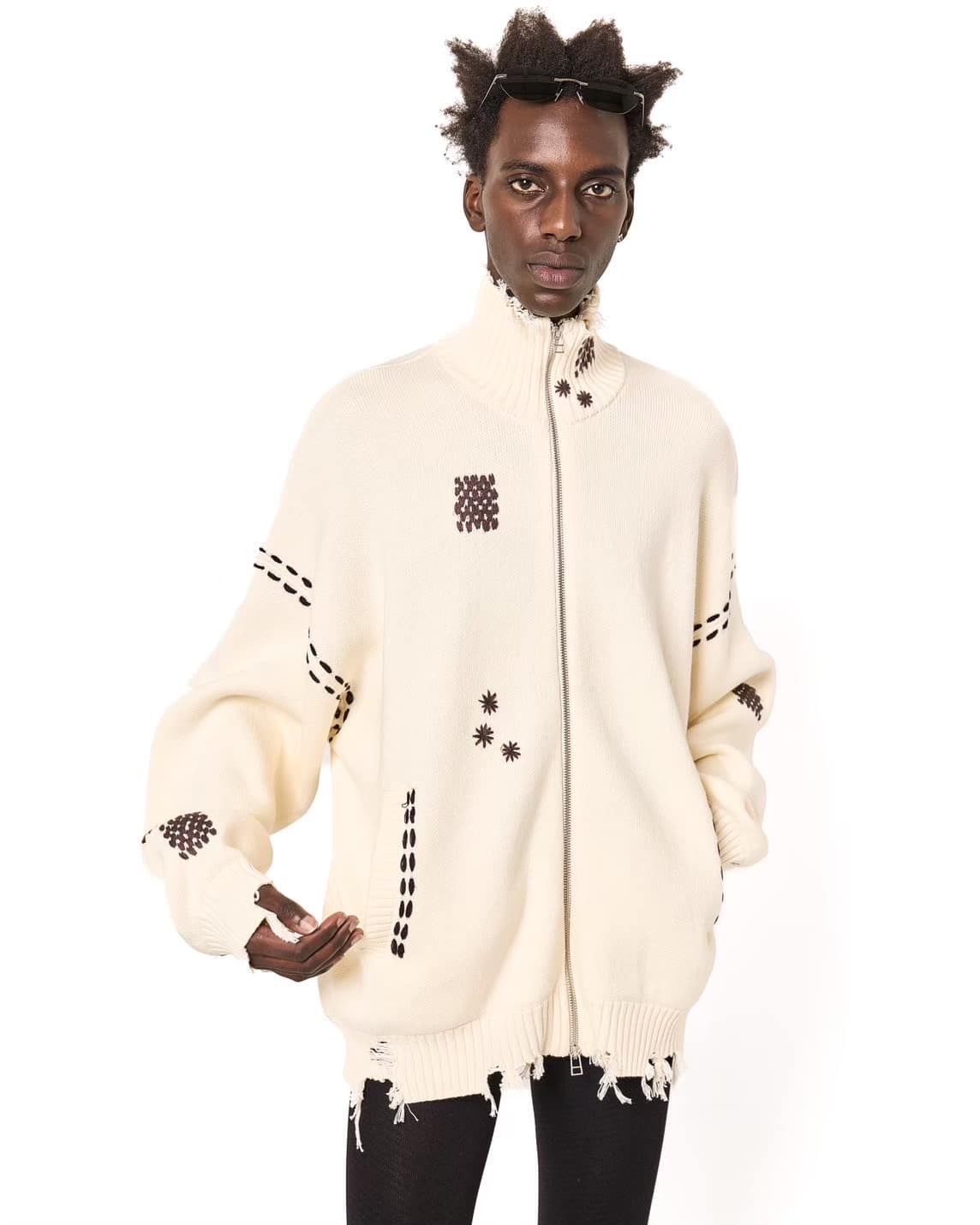 Danke Schon 25aw "Hand Stitch Knit Drivers" White White S