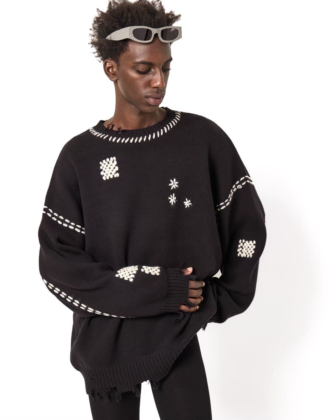 Danke Schon 25aw "Hand Stitch Knit Crewneck" Black Black S