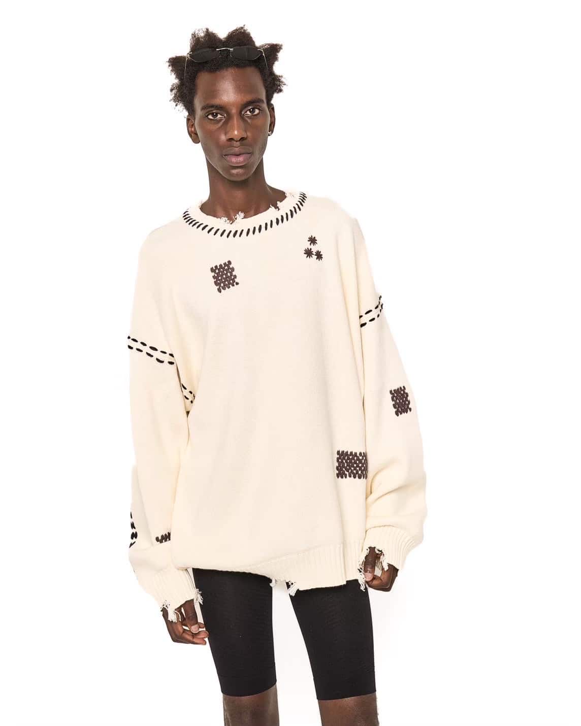 Danke Schon 25aw "Hand Stitch Knit Crewneck" White White S