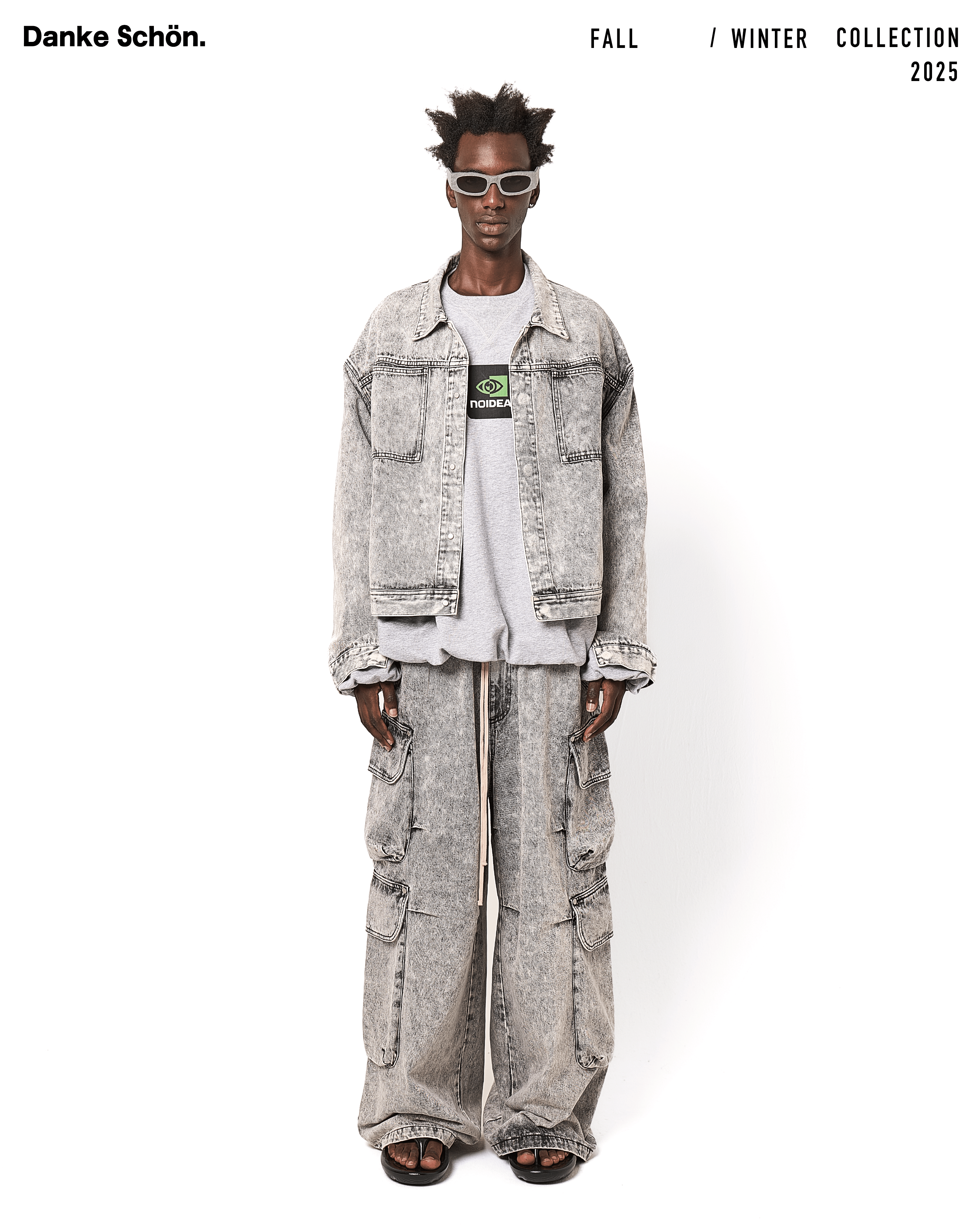 Danke Schon 25aw "12oz Chemical Denim Cargo Pants" Grey Grey S