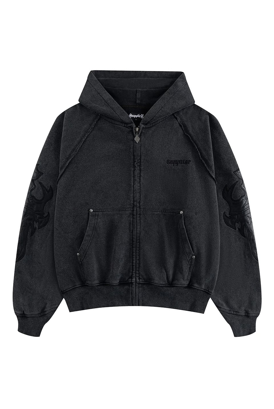 SUPPLIER 25aw "Dagger Leather Patch Zip Hoodie" Black Black M