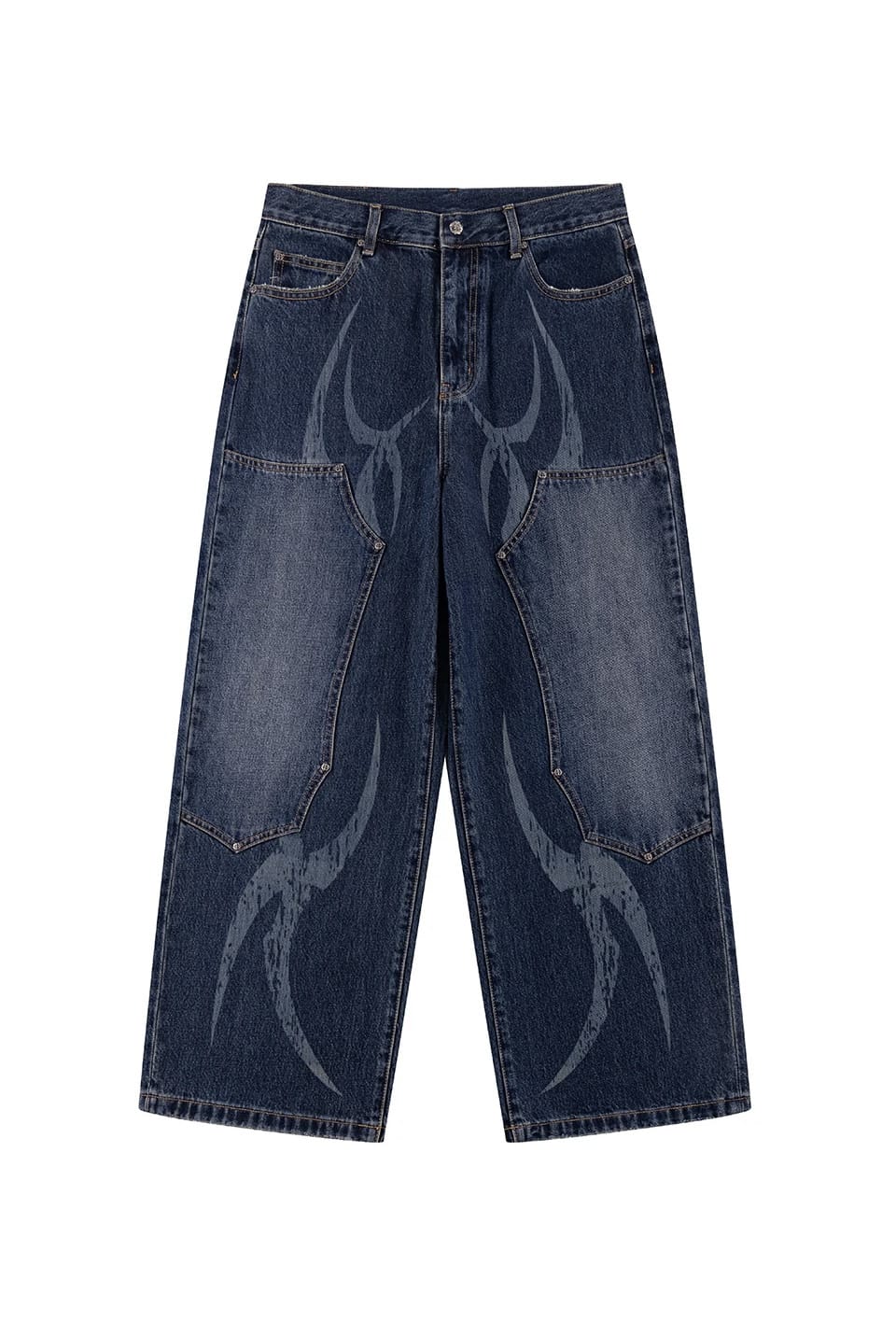 SUPPLIER 25aw "Vintage Wash Tribal Double Knee Baggy Jeans" Blue Blue S