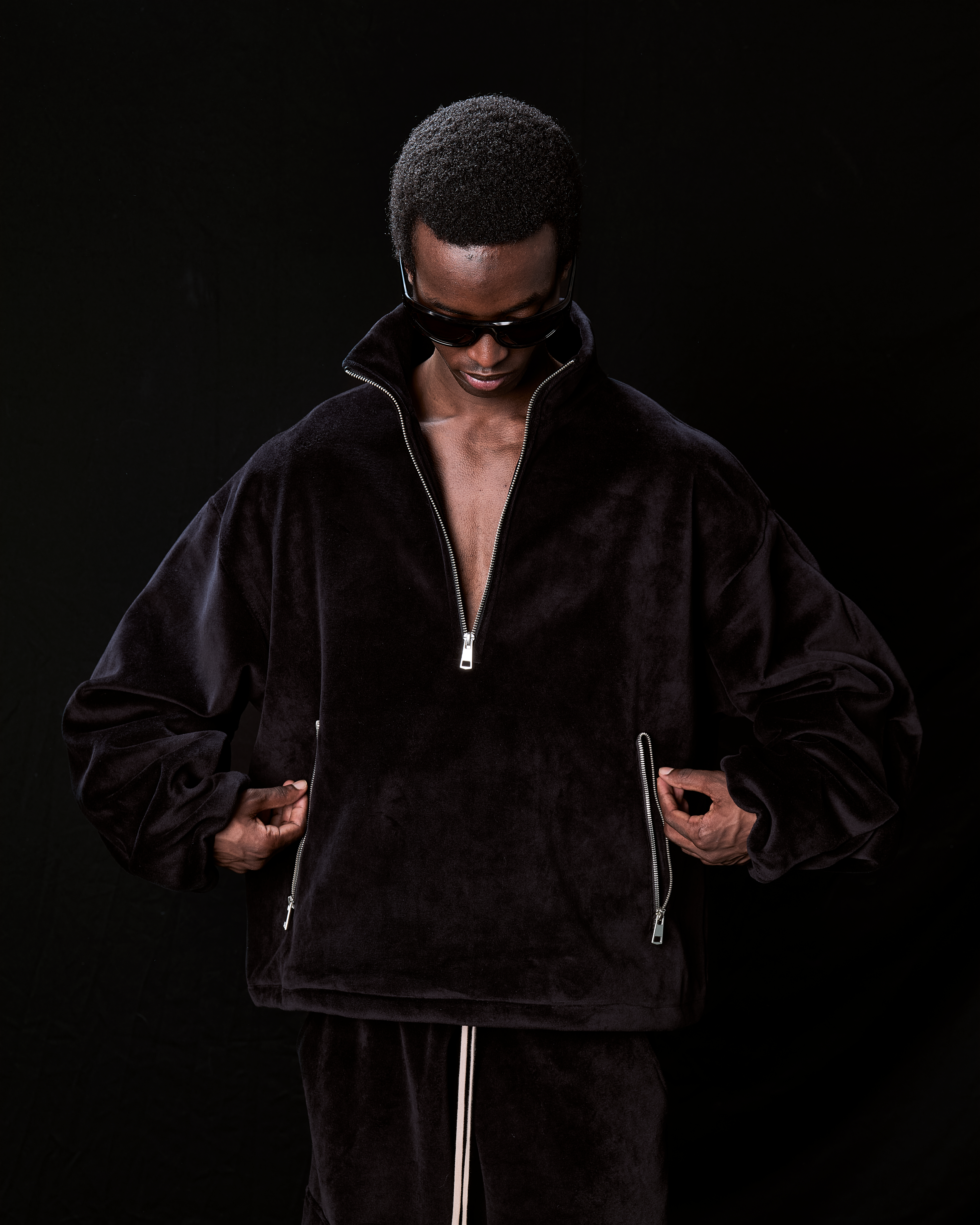 Danke Schon 25aw "W-Face Velour Half Zip Stand" Black Black S