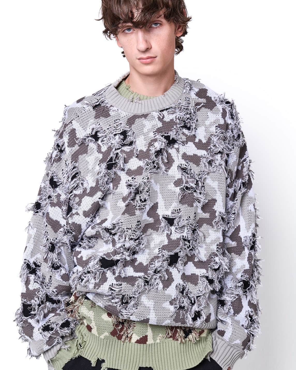 Danke Schon 25aw "Camo Knit Crewneck" Grey Grey M