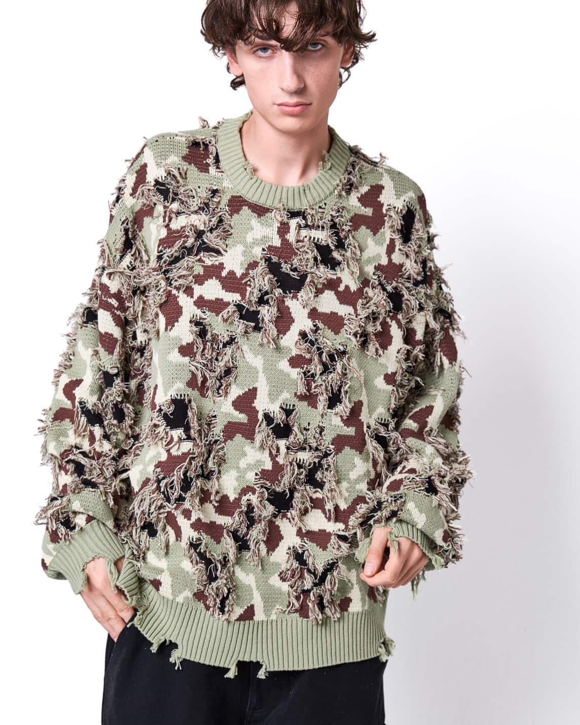 Danke Schon 25aw "Camo Knit Crewneck" Green Green M