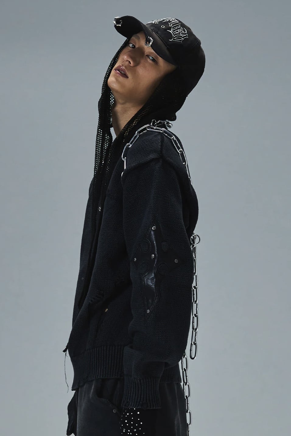 SUPPLIER 25aw "Distressed Cross Leather Patch Crew Knit V2" Black Black M