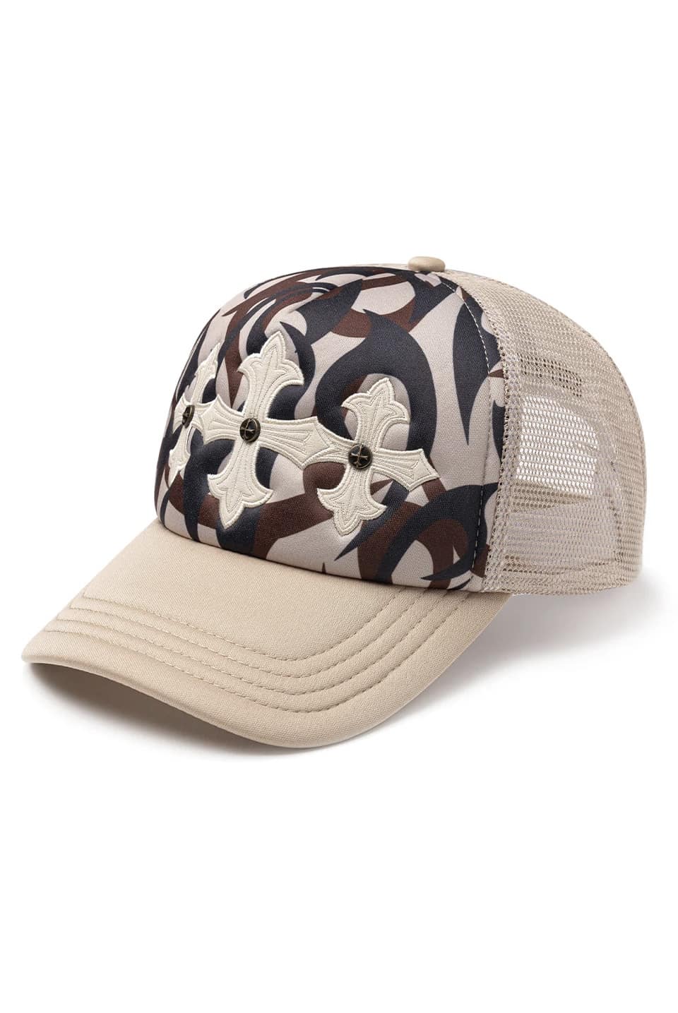SUPPLIER 25aw "Tribal Camo Cross Leather Patch Mesh Cap" Beige Beige One Size