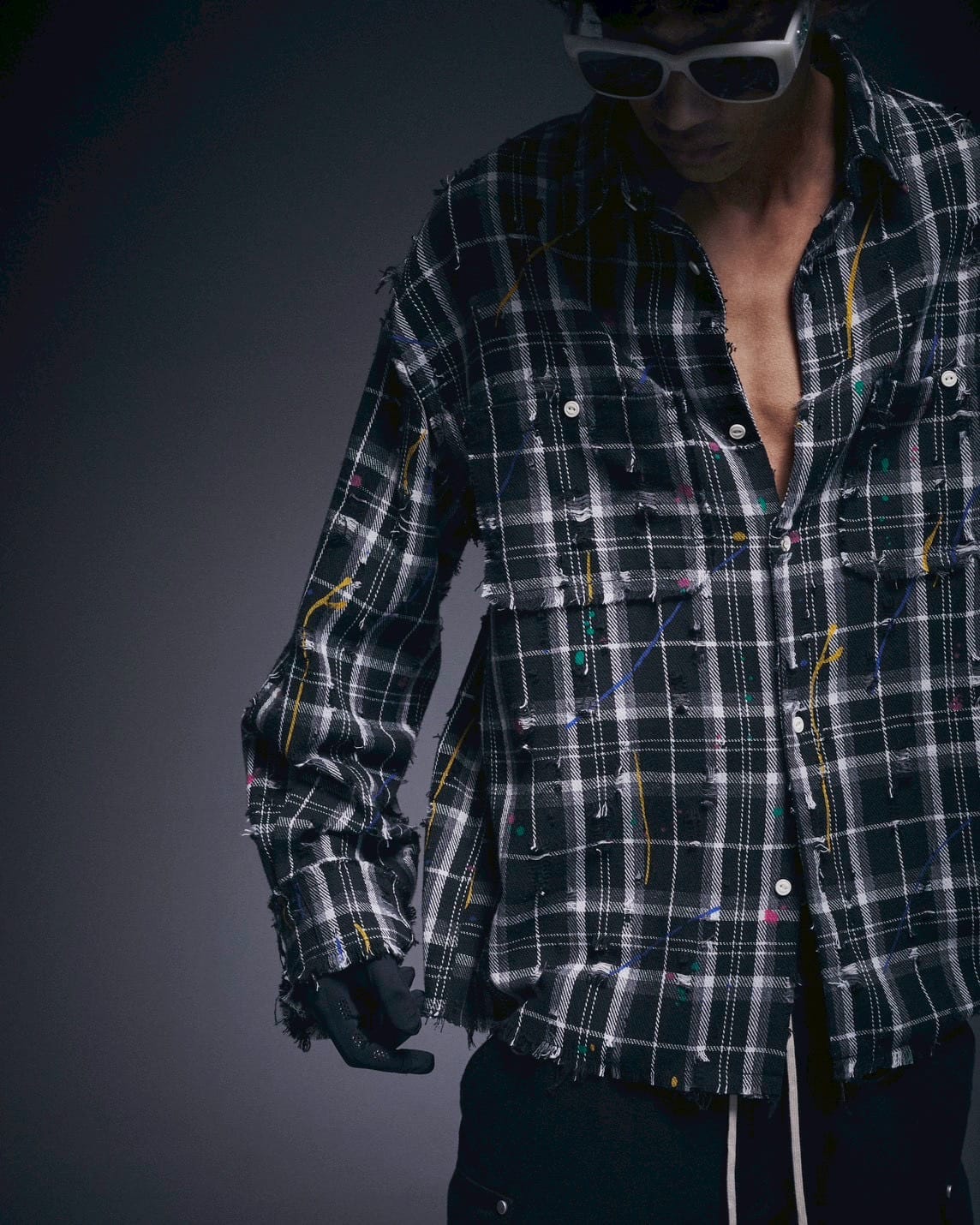 Danke Schon 26ss "Damage Paint Check L/S Shirts" Black Black M