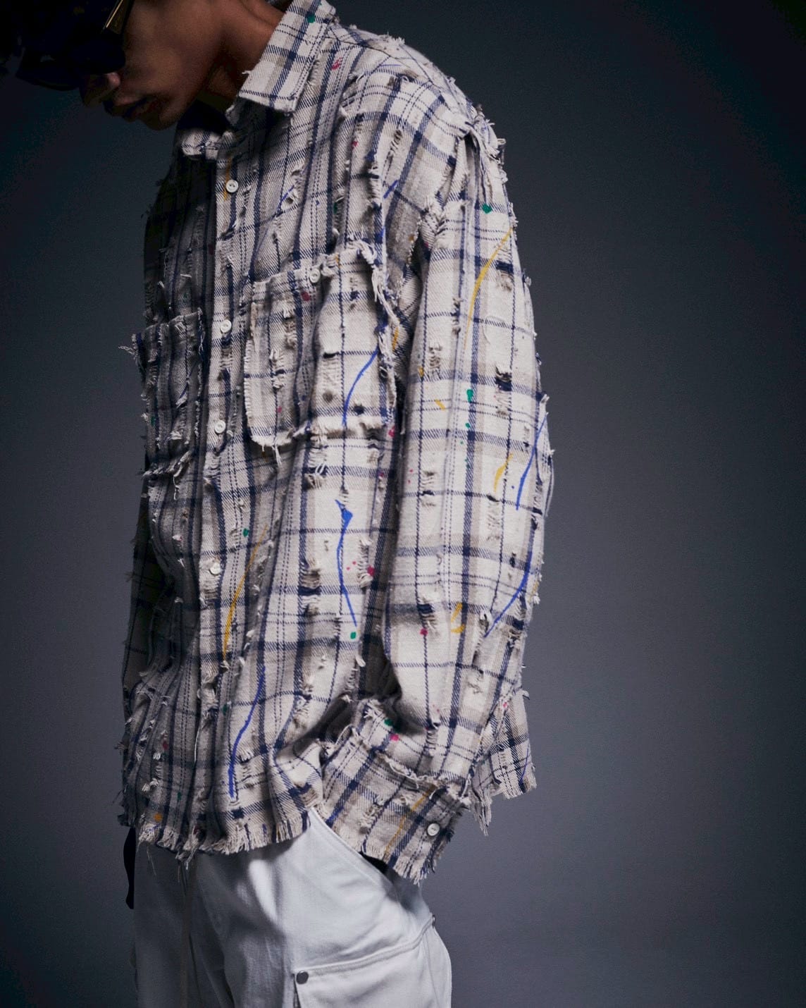 Danke Schon 26ss "Damage Paint Check L/S Shirts" Beige Beige M